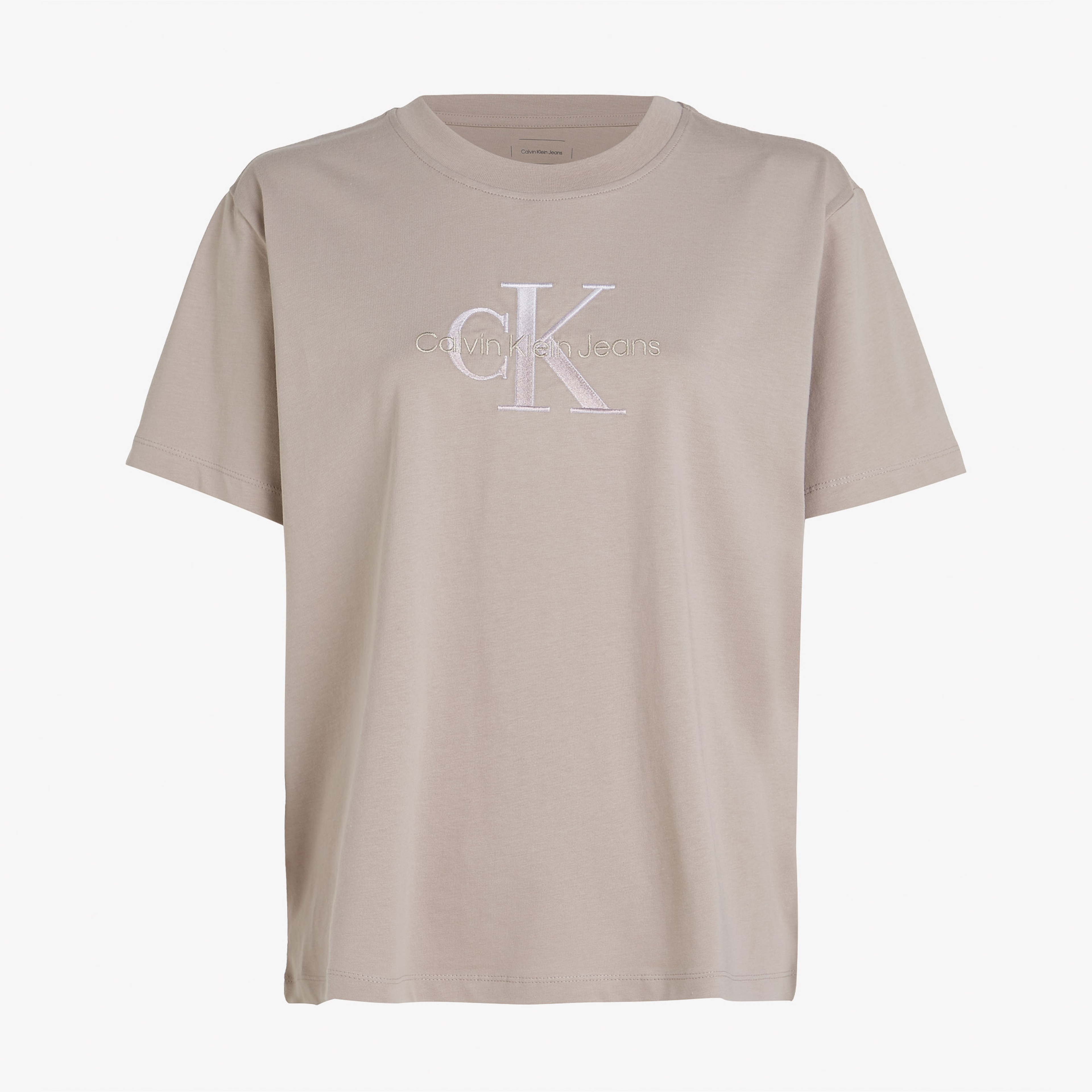 Calvin Klein Embroidered Monologo Kadın Gri T-Shirt
