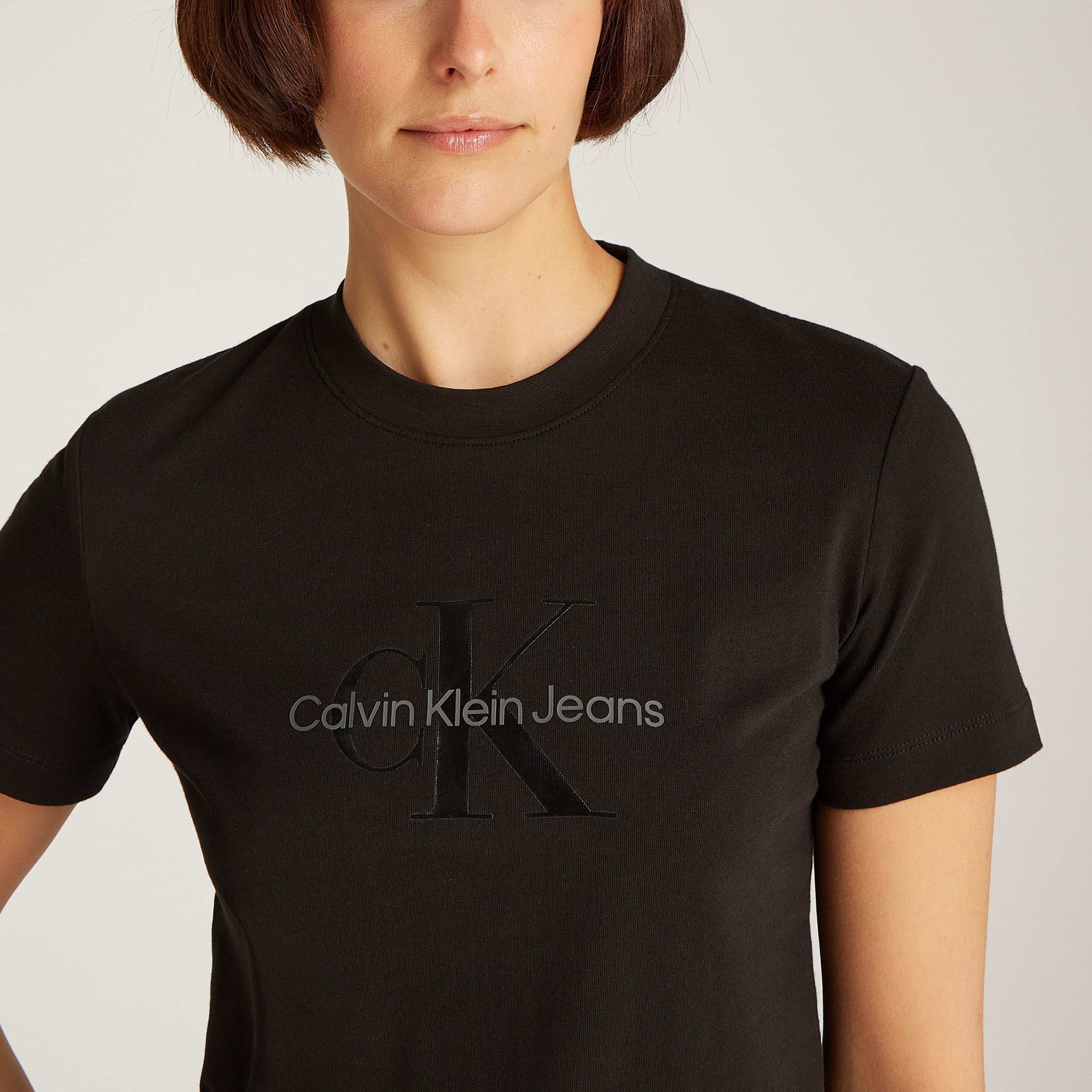 Calvin Klein Glossy Monologo Regular Kadın Siyah T-Shirt