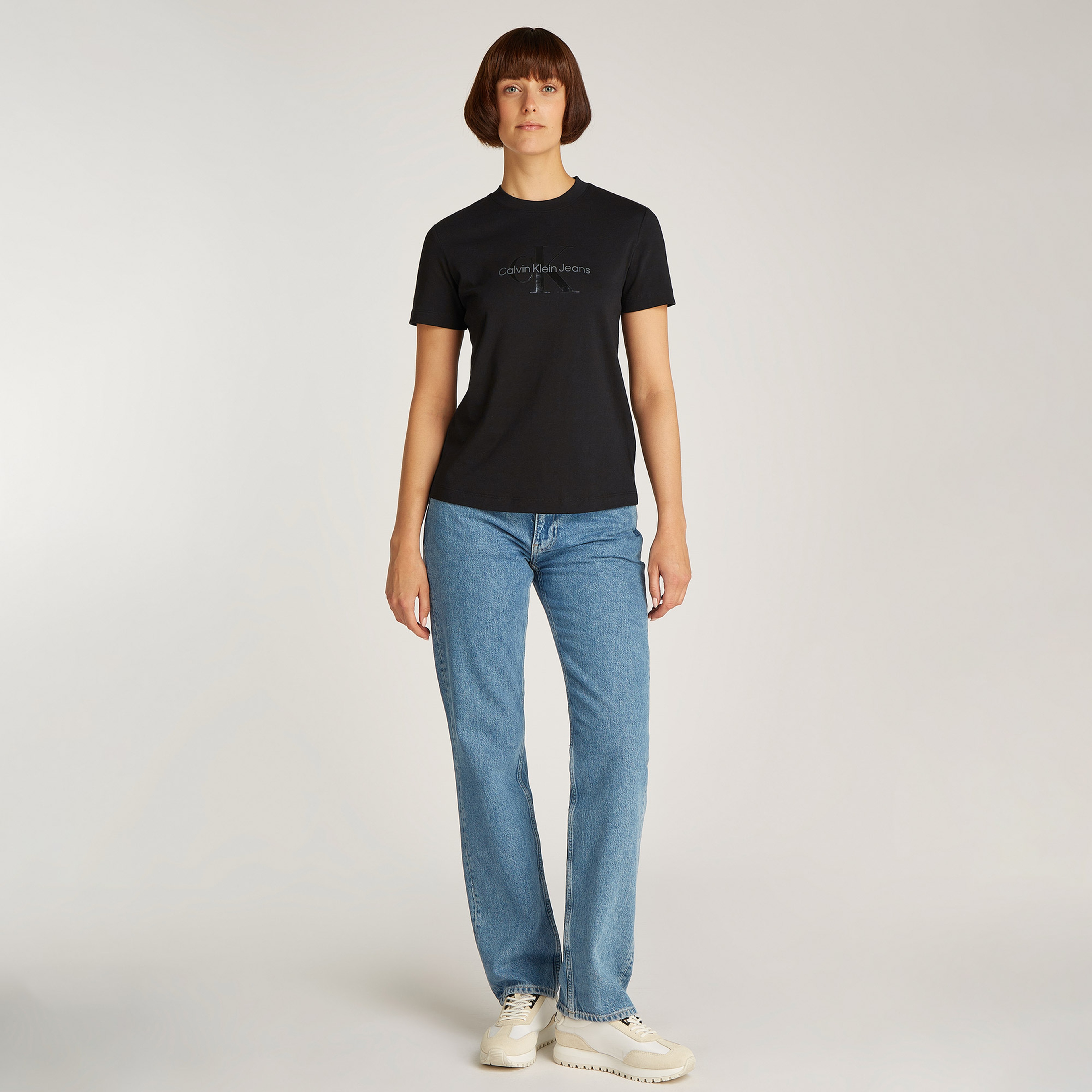 Calvin Klein Glossy Monologo Regular Kadın Siyah T-Shirt