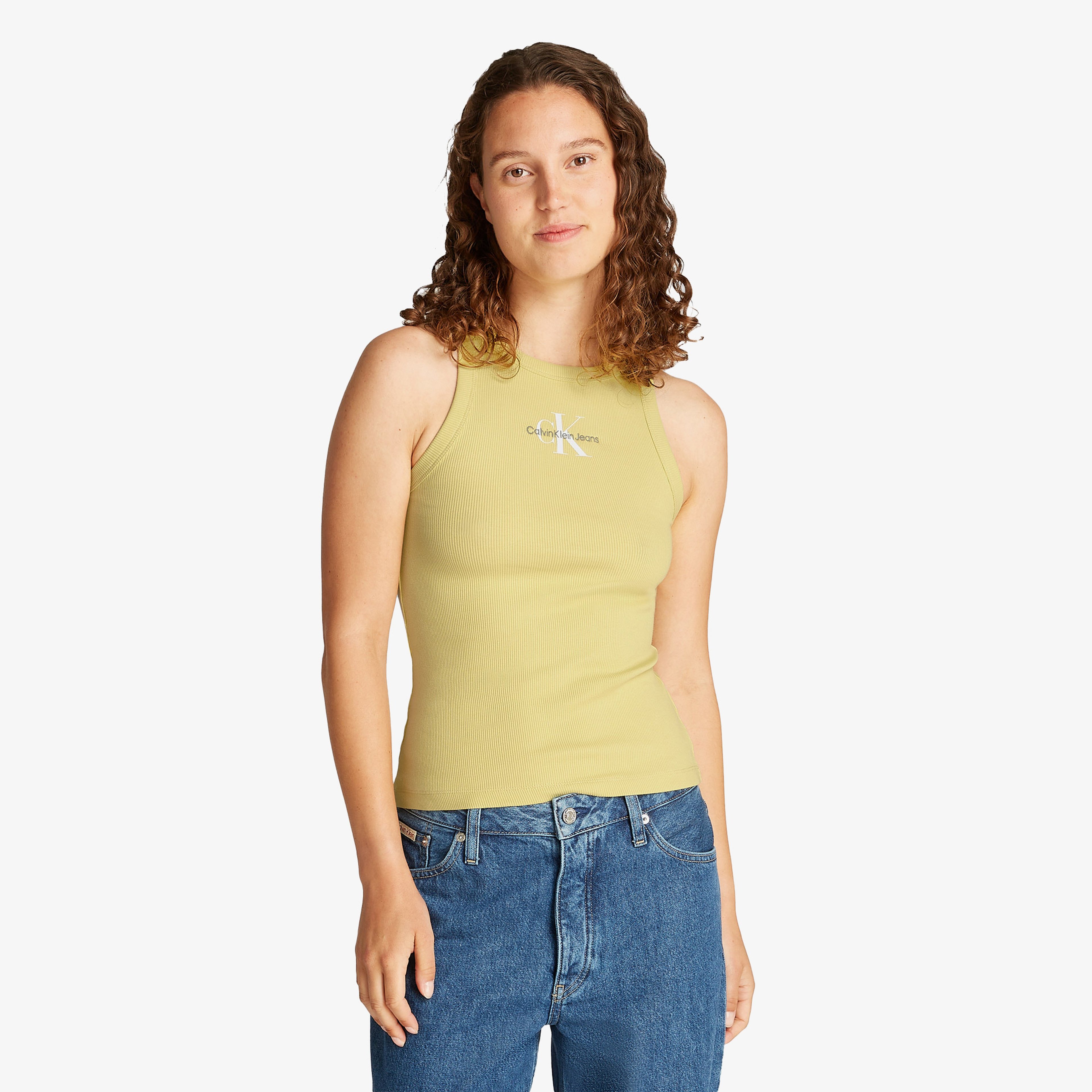 Calvin Klein Monologo Tank Kadın Sarı Kolsuz T-Shirt