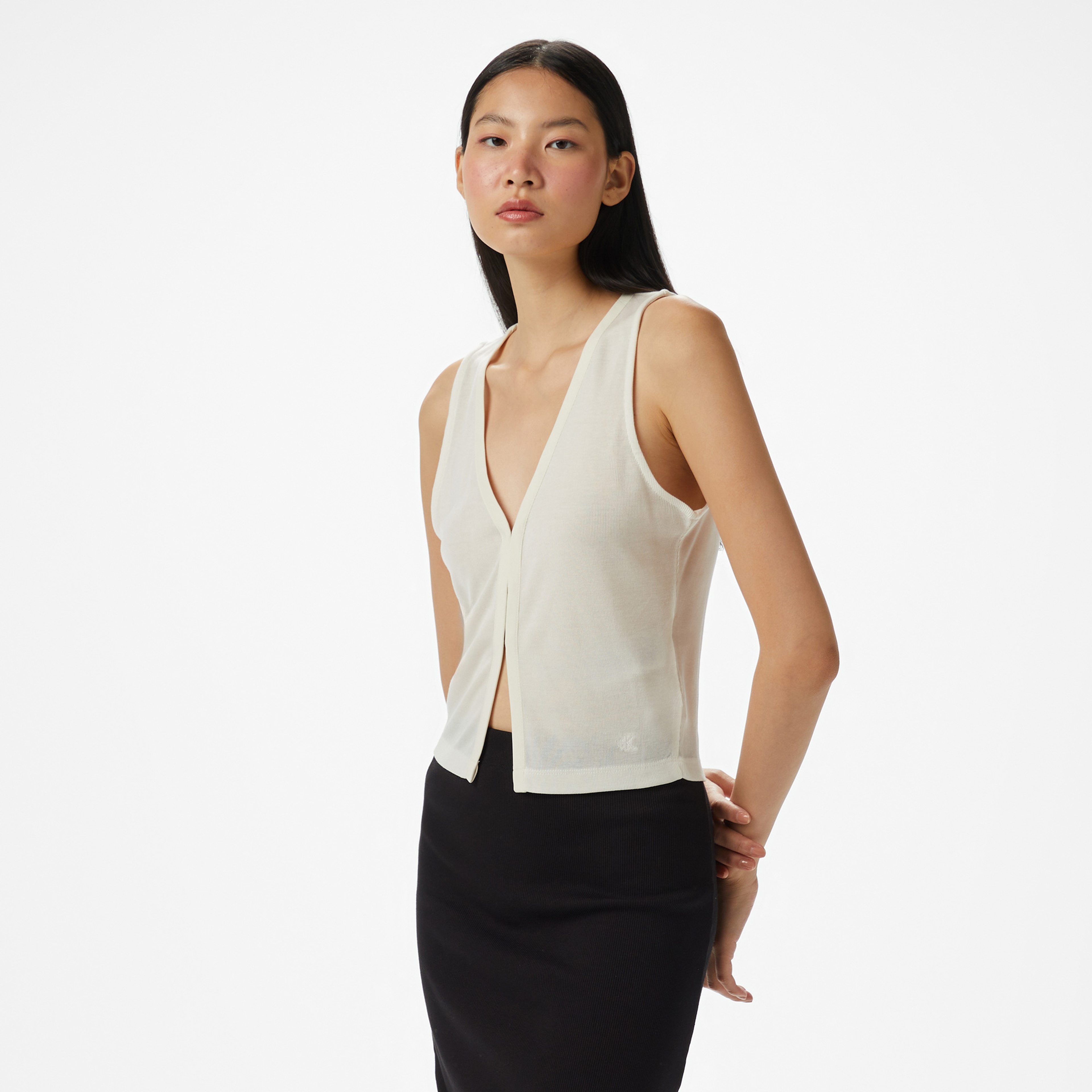 Calvin Klein Soft Touch Cardigan Kadın Beyaz Kolsuz T-Shirt