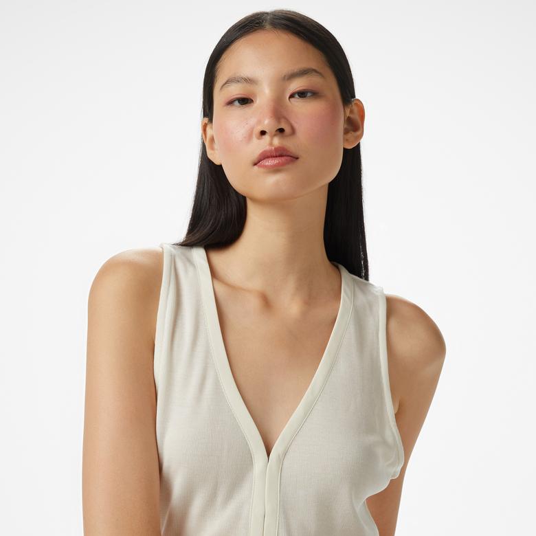 Calvin Klein Soft Touch Cardigan Kadın Beyaz Kolsuz T-Shirt