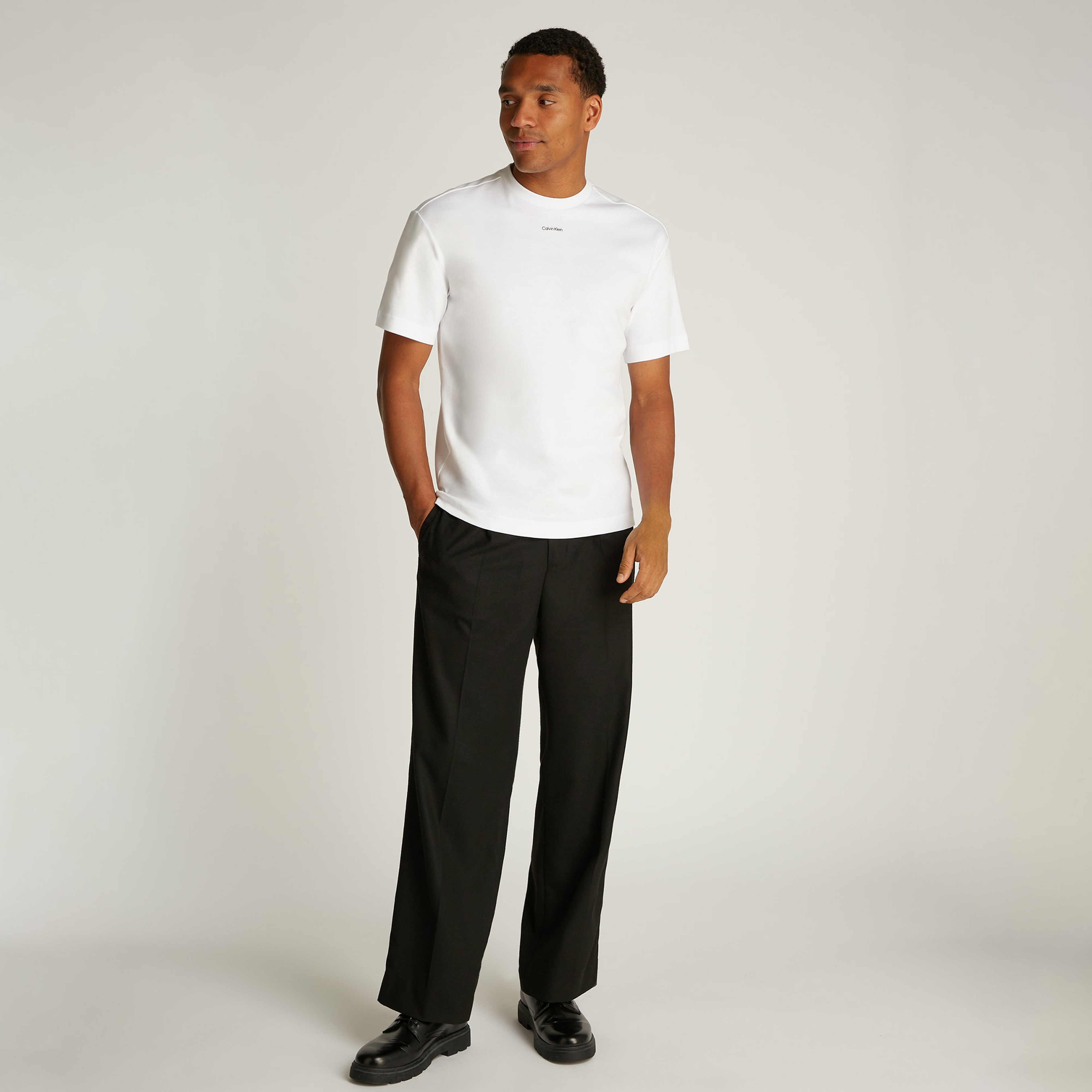 Calvin Klein Nano Logo İnterlo Erkek Beyaz T-Shirt