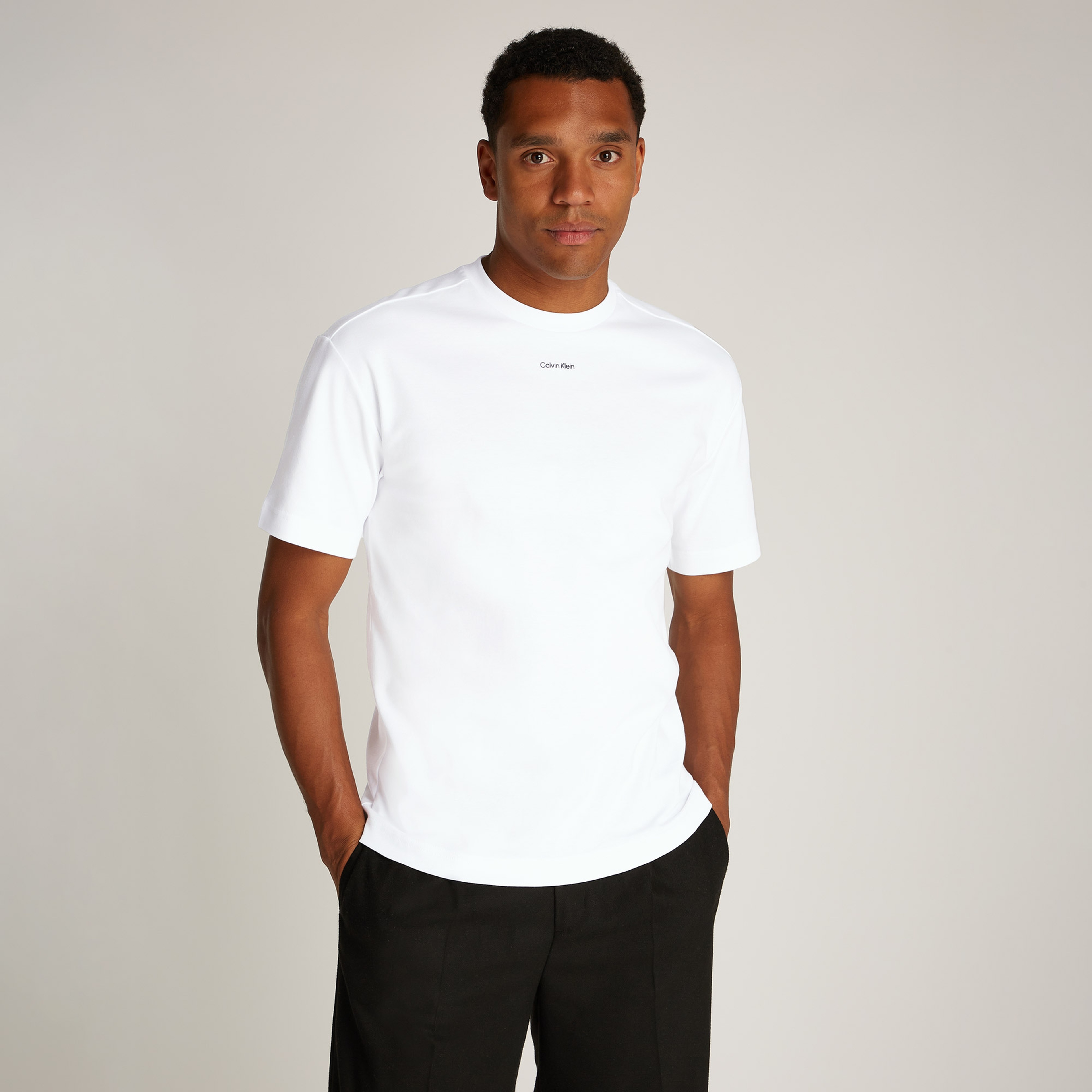 Calvin Klein Nano Logo İnterlo Erkek Beyaz T-Shirt