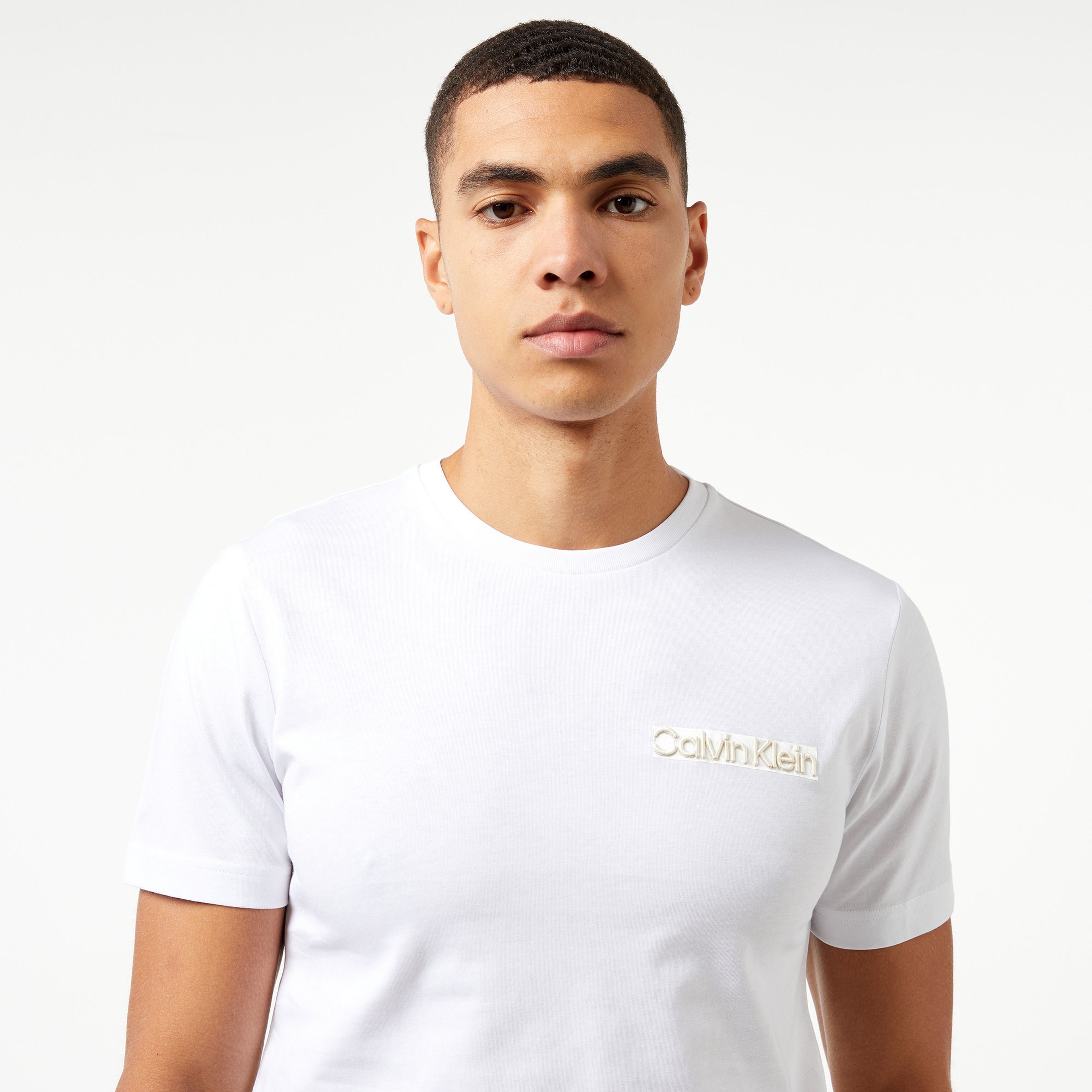 Calvin Klein Elevated Logo Embroıdery Erkek Beyaz T-Shirt