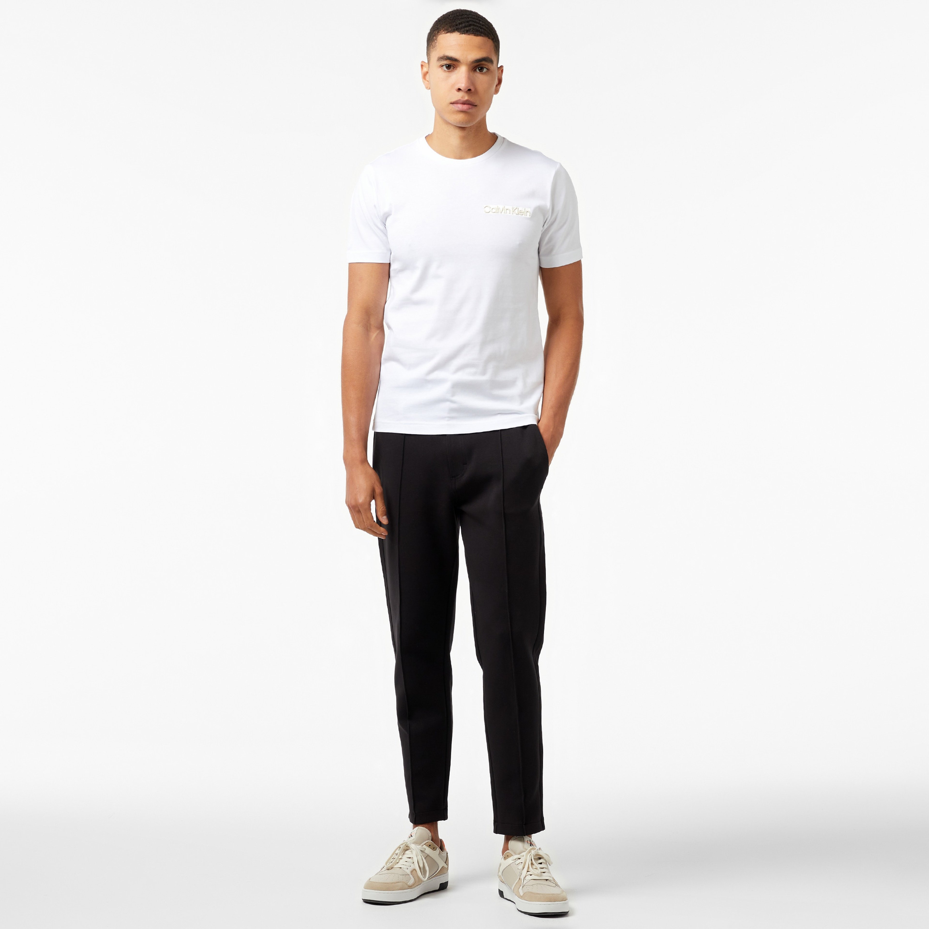 Calvin Klein Elevated Logo Embroıdery Erkek Beyaz T-Shirt