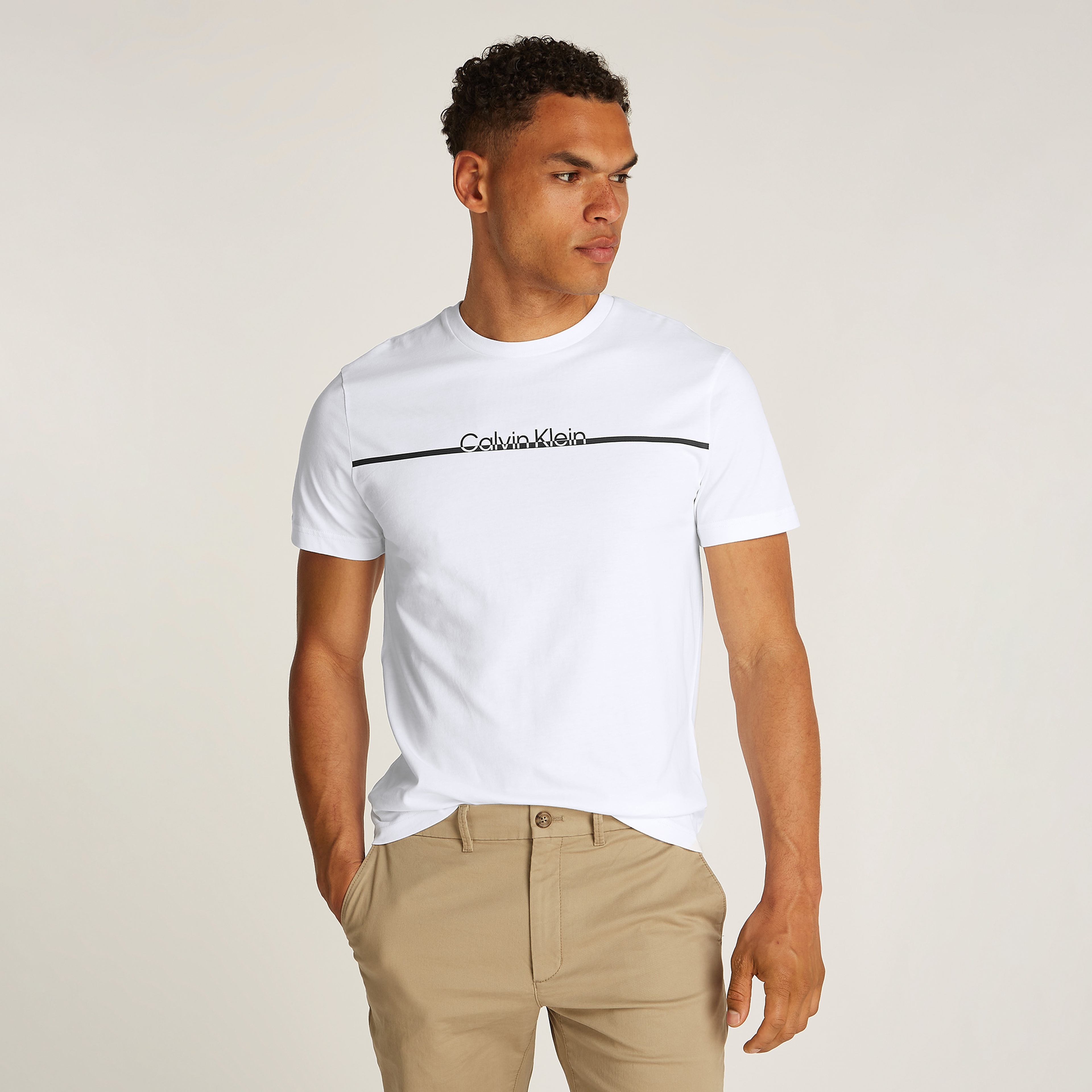 Calvin Klein Split Line Logo Erkek Beyaz T-Shirt