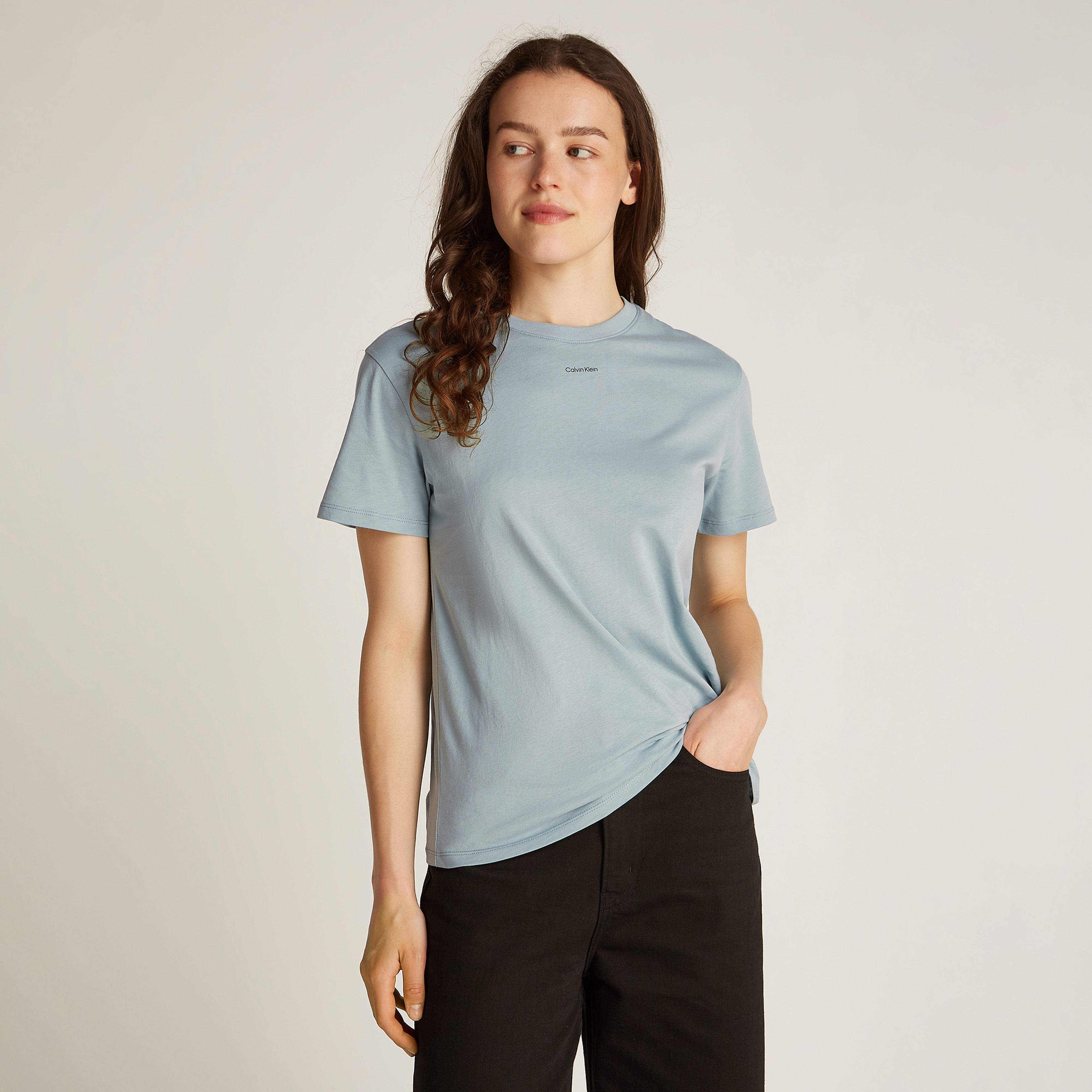 Calvin Klein Nano Logo Regular Kadın Mavi T-Shirt