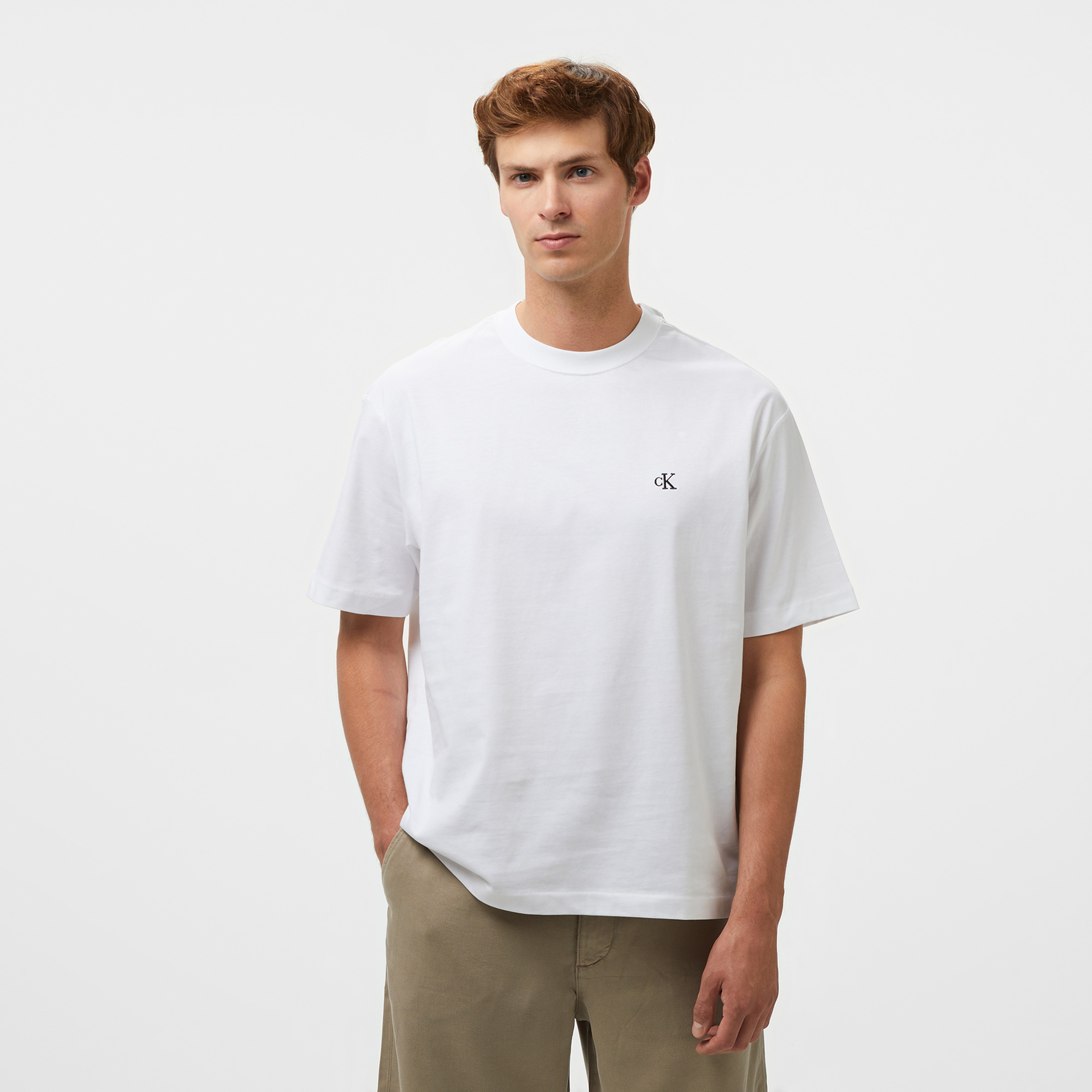 Calvin Klein Relaxed Archive Logo Crewnk Erkek Beyaz T-Shirt