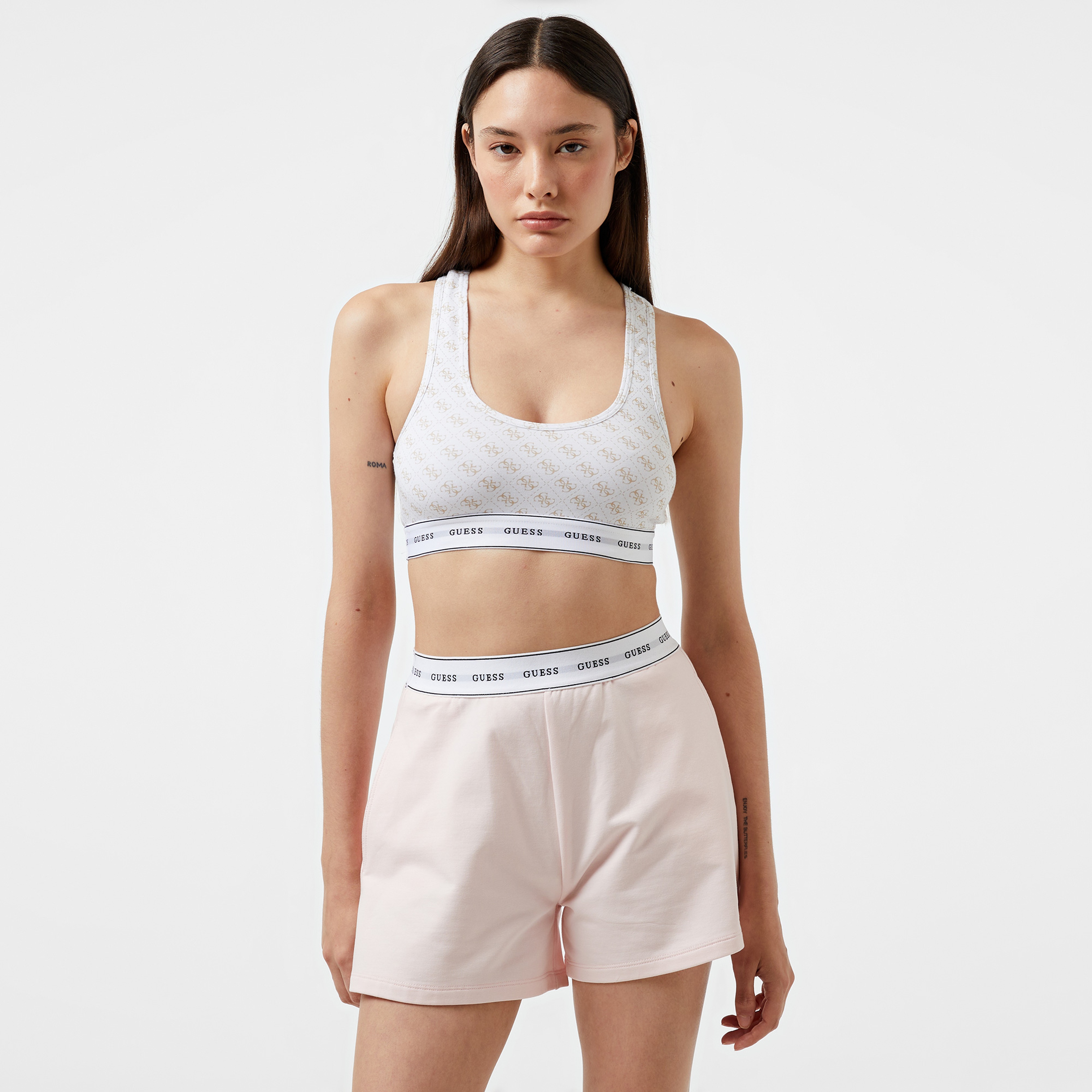 Guess Carrie Eco Printed Cuddle Jersey Kadın Beyaz Bra