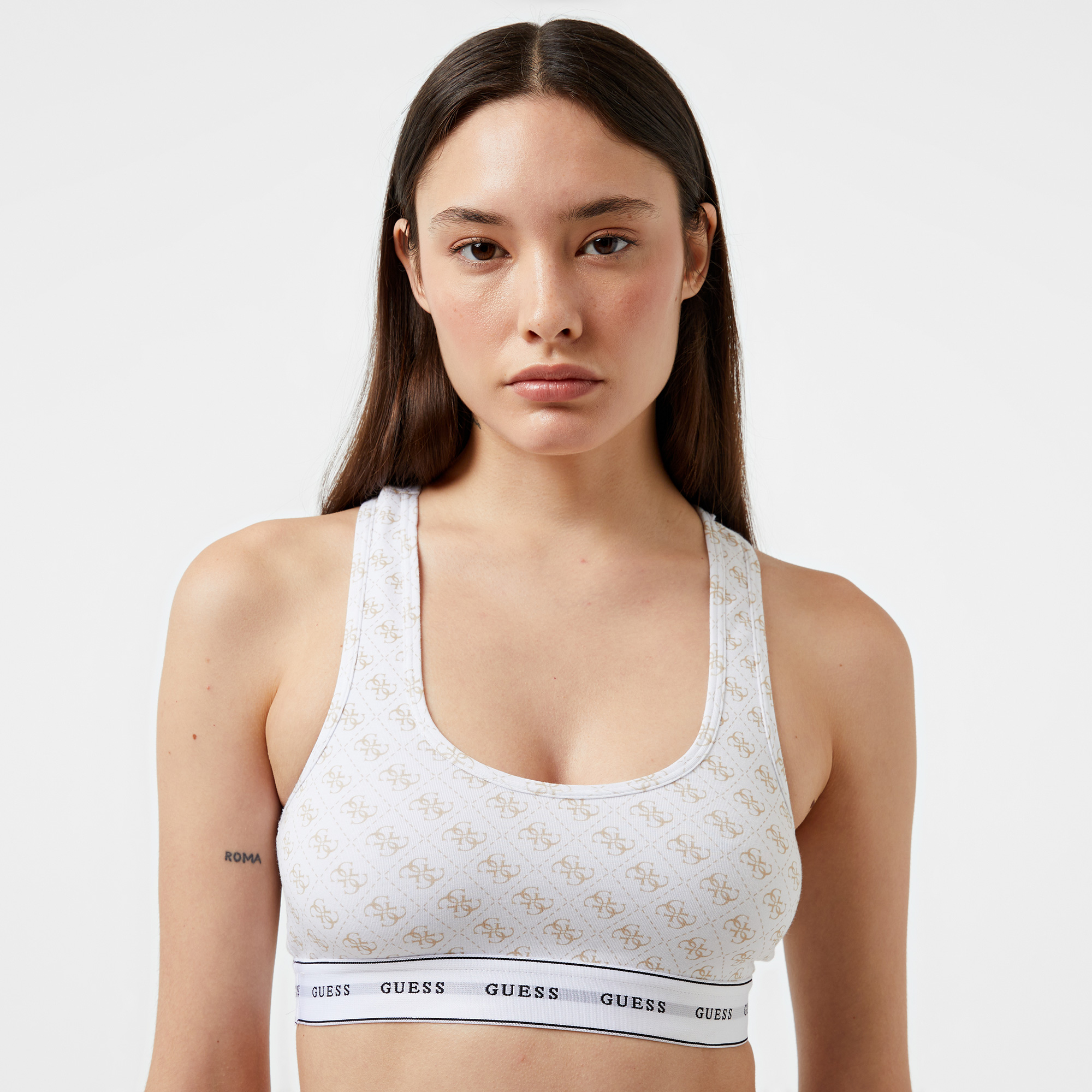 Guess Carrie Eco Printed Cuddle Jersey Kadın Beyaz Bra