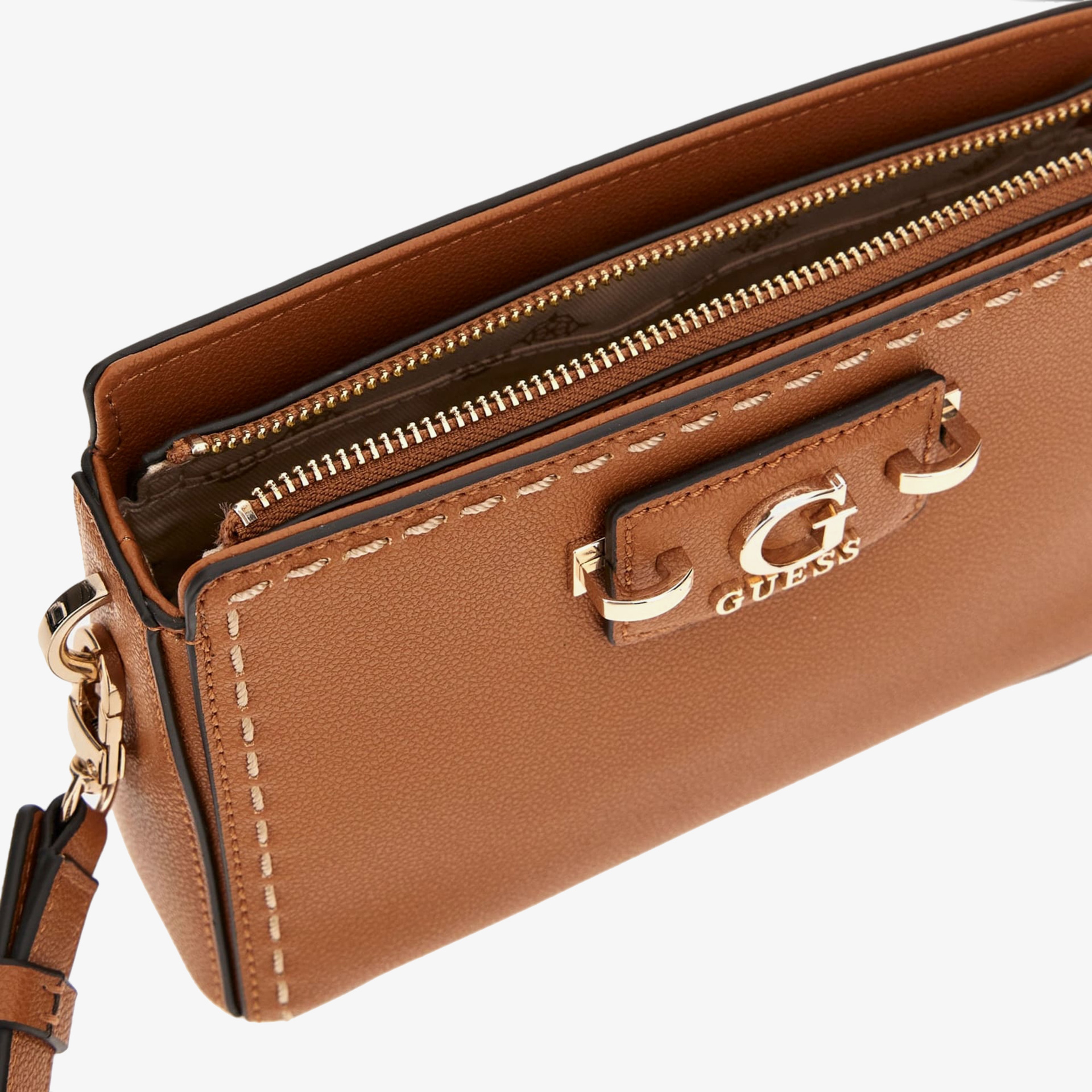 Guess Anadela 3Mptch Nastra Mini Crossbody Zip Kadın Kahverengi El Çantası