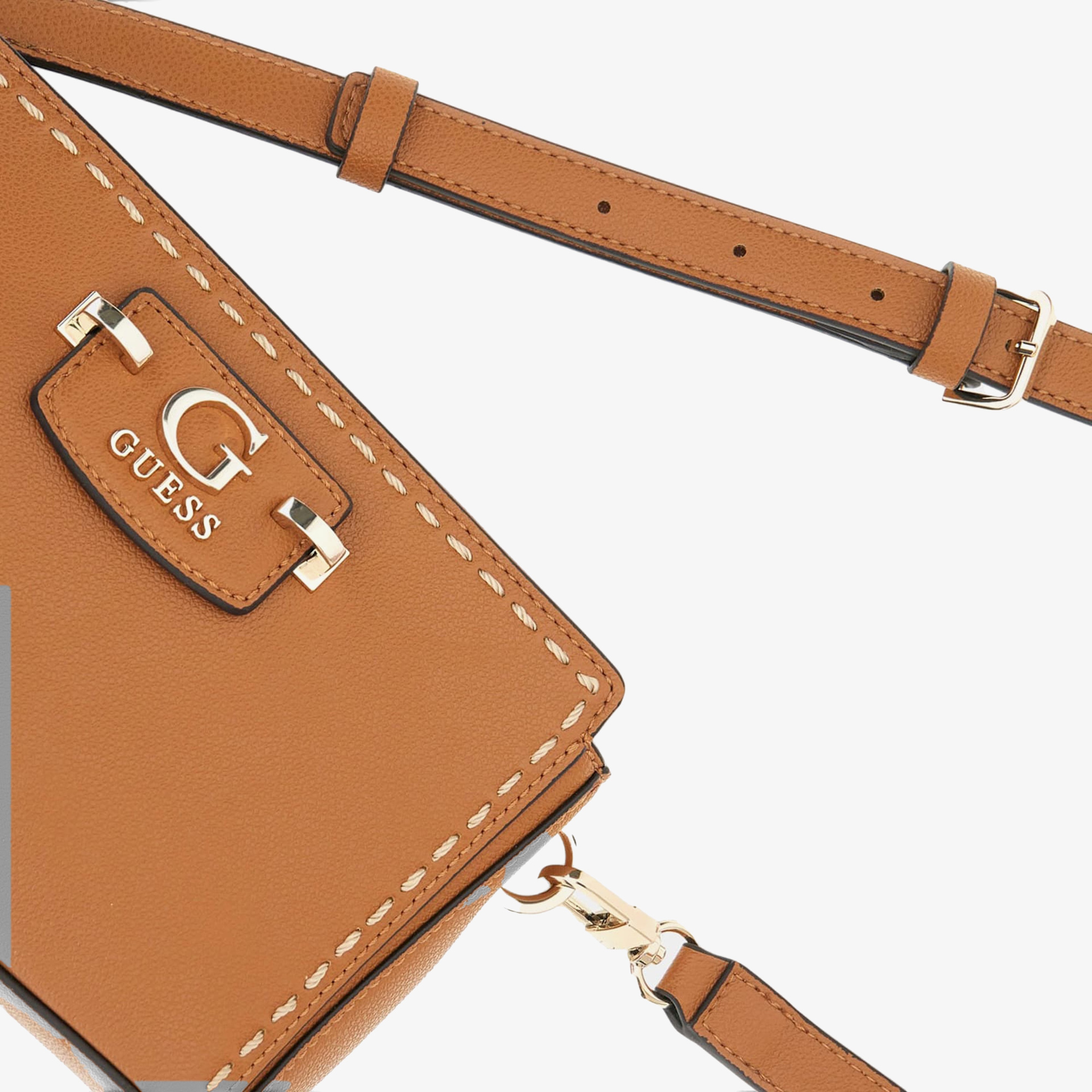 Guess Anadela 3Mptch Nastra Mini Crossbody Zip Kadın Kahverengi El Çantası