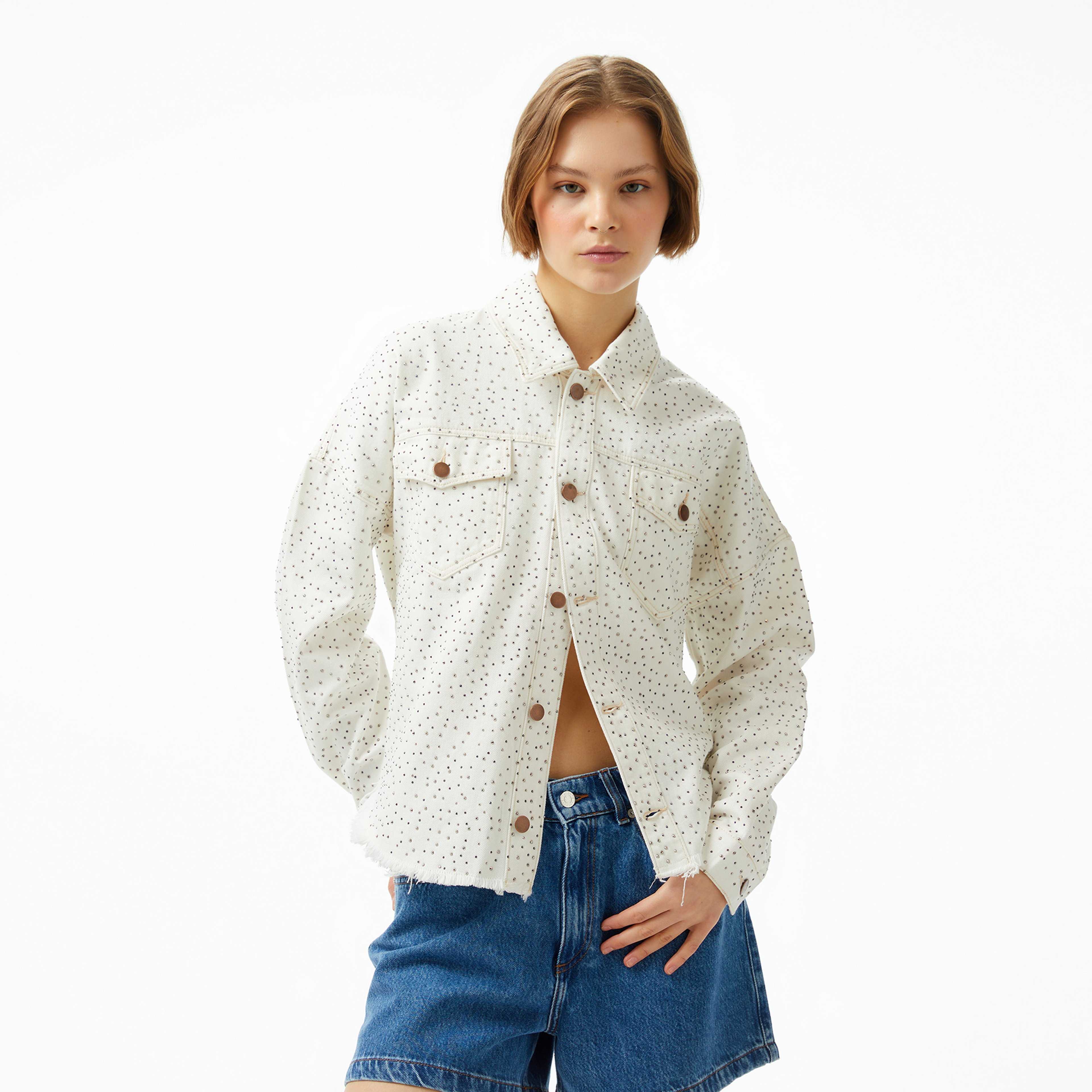 Guess Western Shacket Sensation Rg White Kadın Beyaz Ceket
