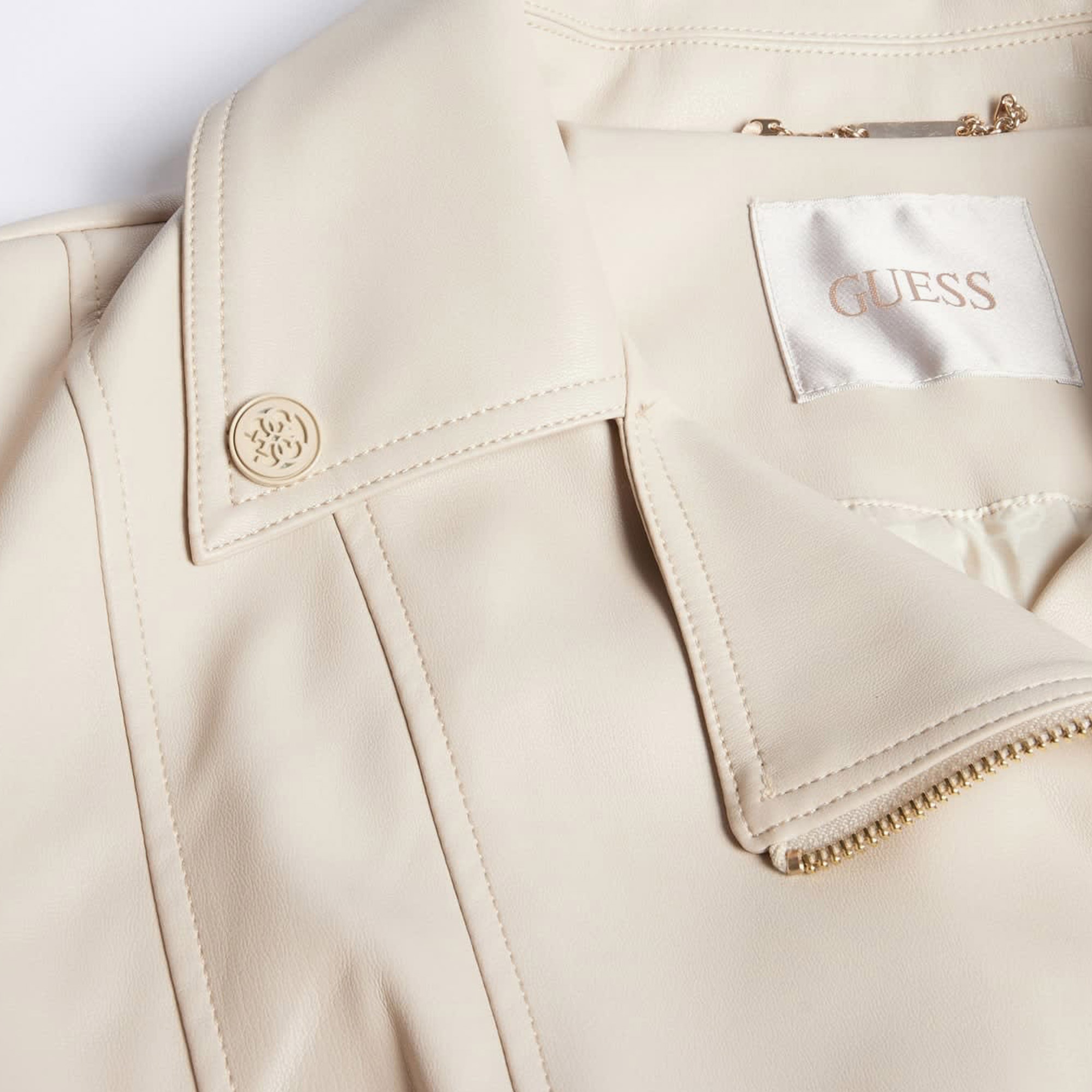 Guess Clemence Pu Leatherzy Matt Faux Leather Kadın Krem Ceket