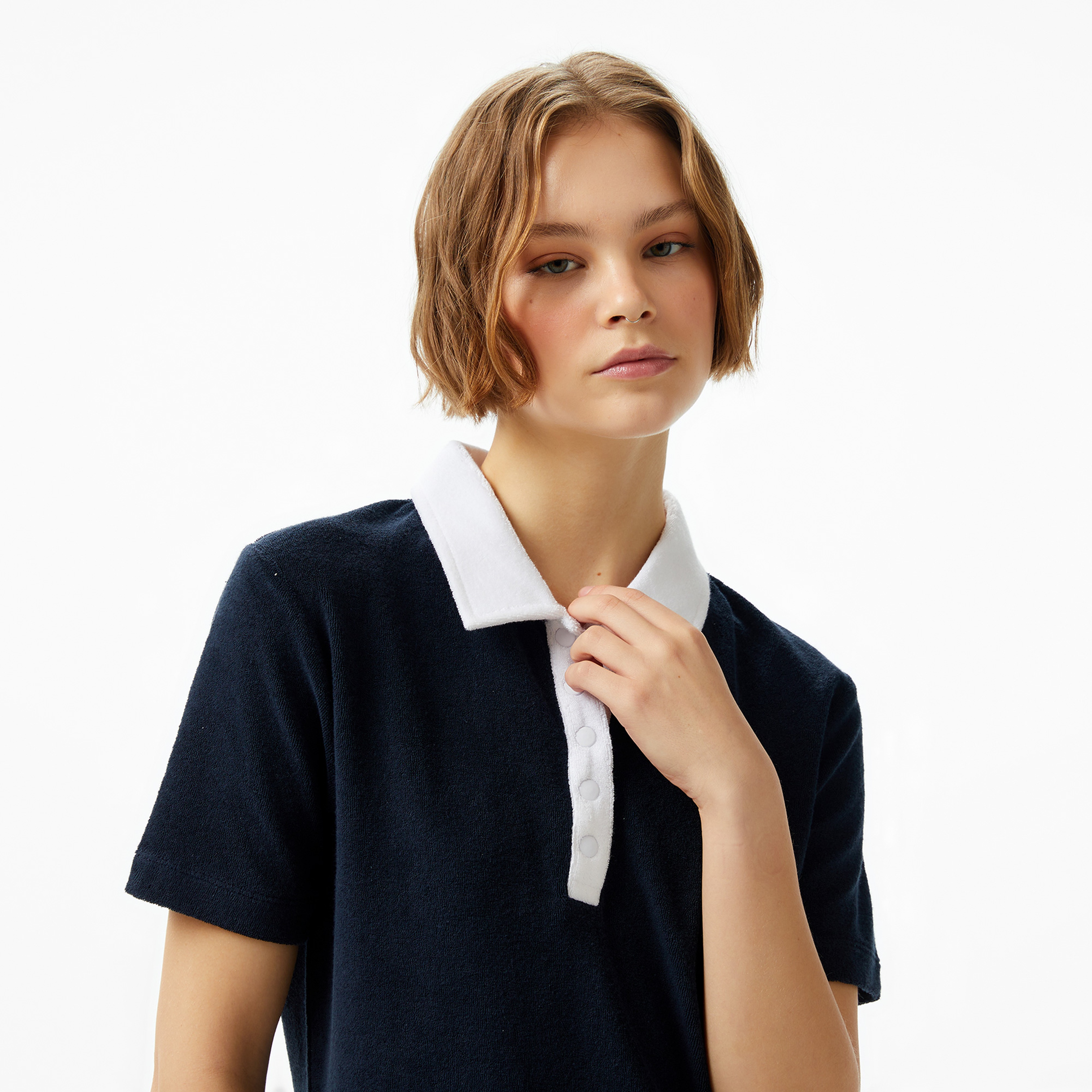 Guess Aster Organic Sponge Terry Kadın Lacivert Elbise