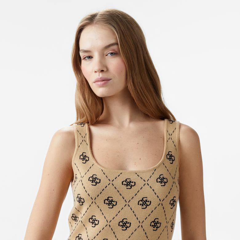 Guess Sarah Blend Stella Yarn Kadın Bej Elbise