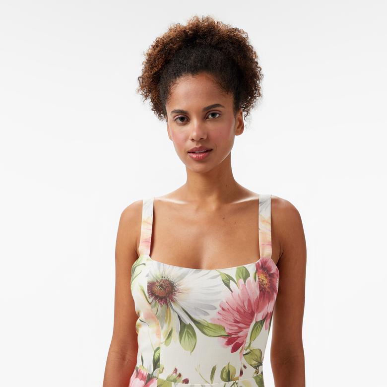 Guess Fleur Straps Midi Dr  Kadın Renkli Elbise