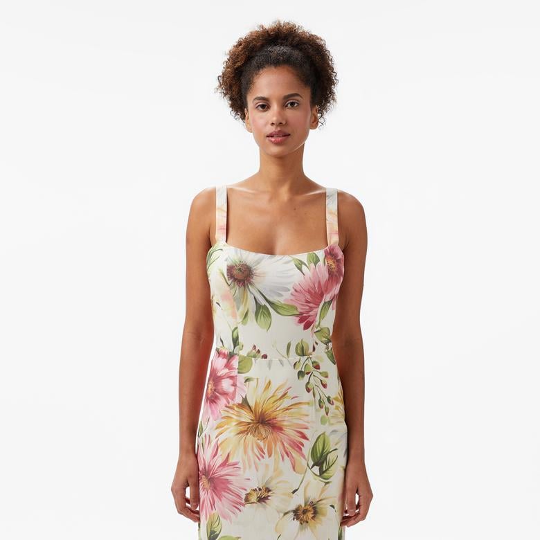 Guess Fleur Straps Midi Dr  Kadın Renkli Elbise