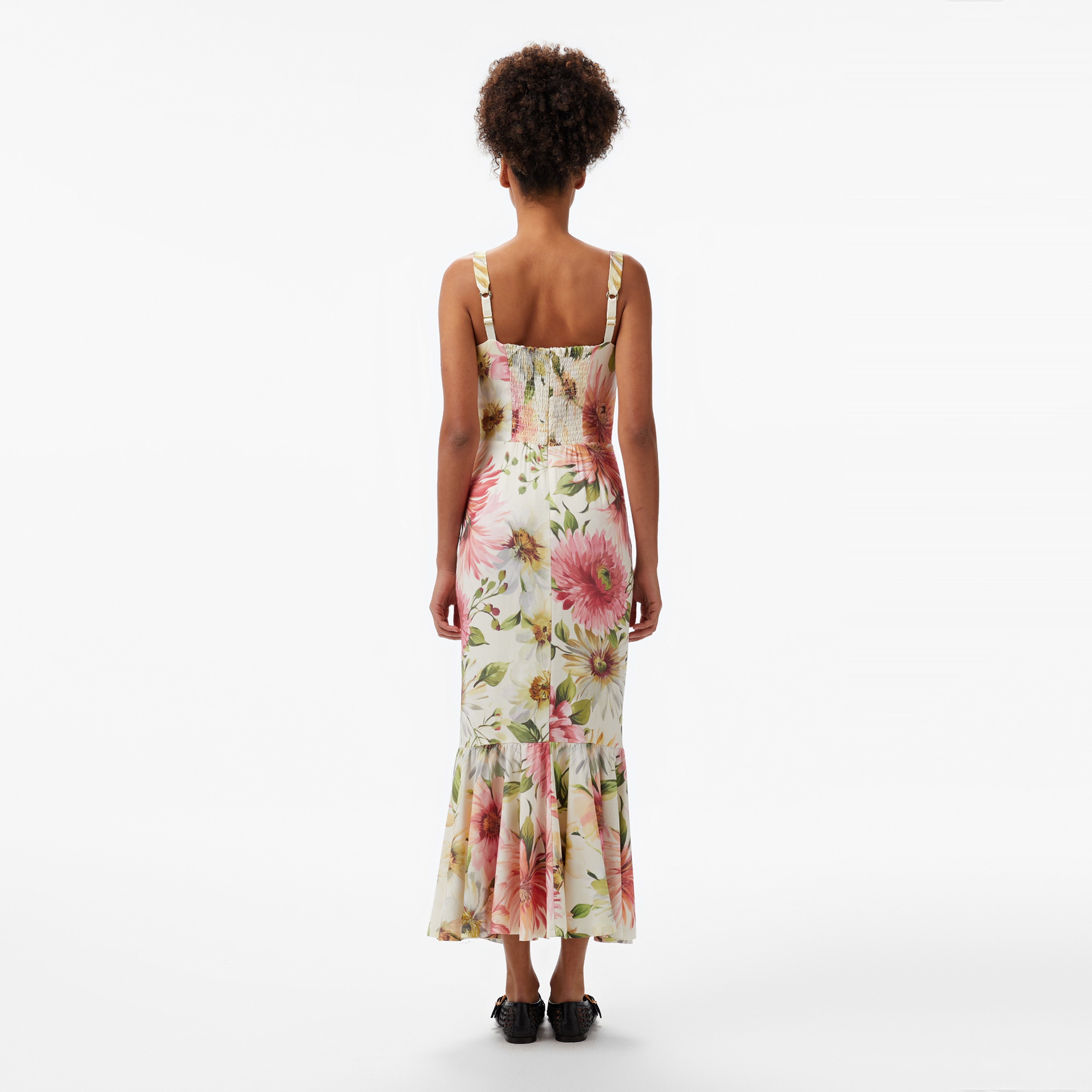 Guess Fleur Straps Midi Dr  Kadın Renkli Elbise