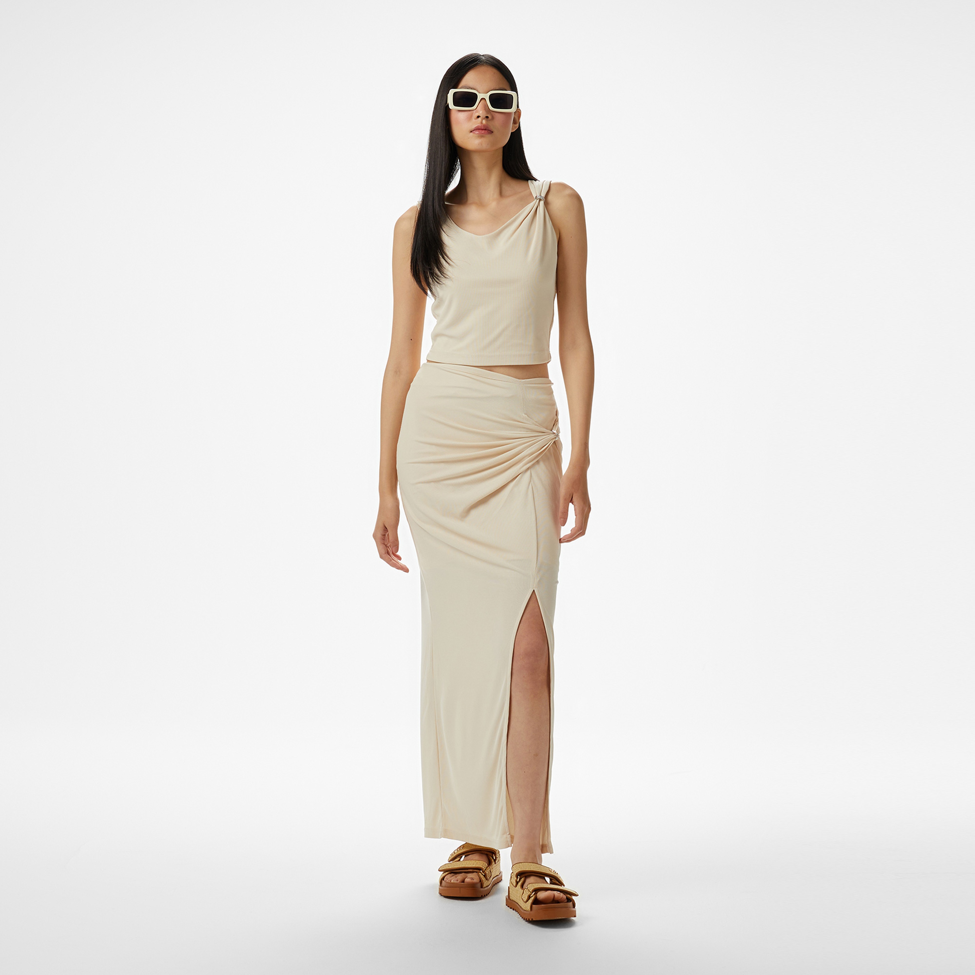 Guess Aimee Jewel Drap Ski  Kadın Bej Etek