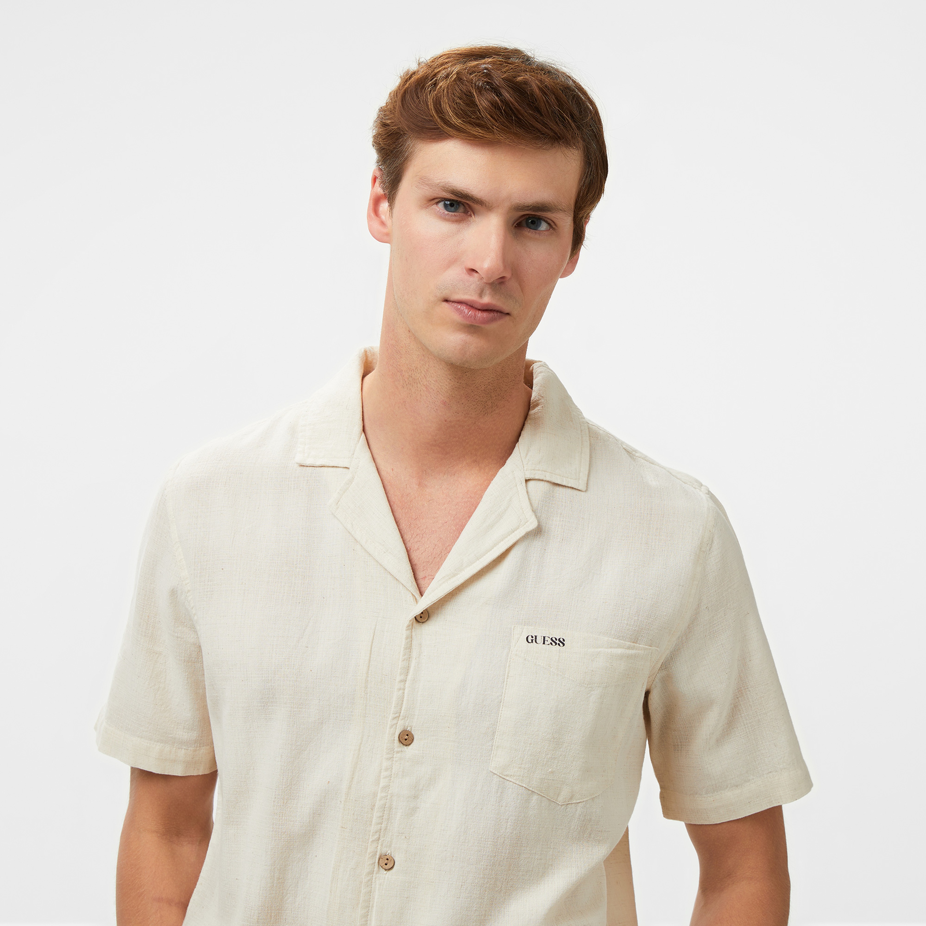 Guess Bowling Vintage Organic Linen 128 Erkek Sarı Gömlek