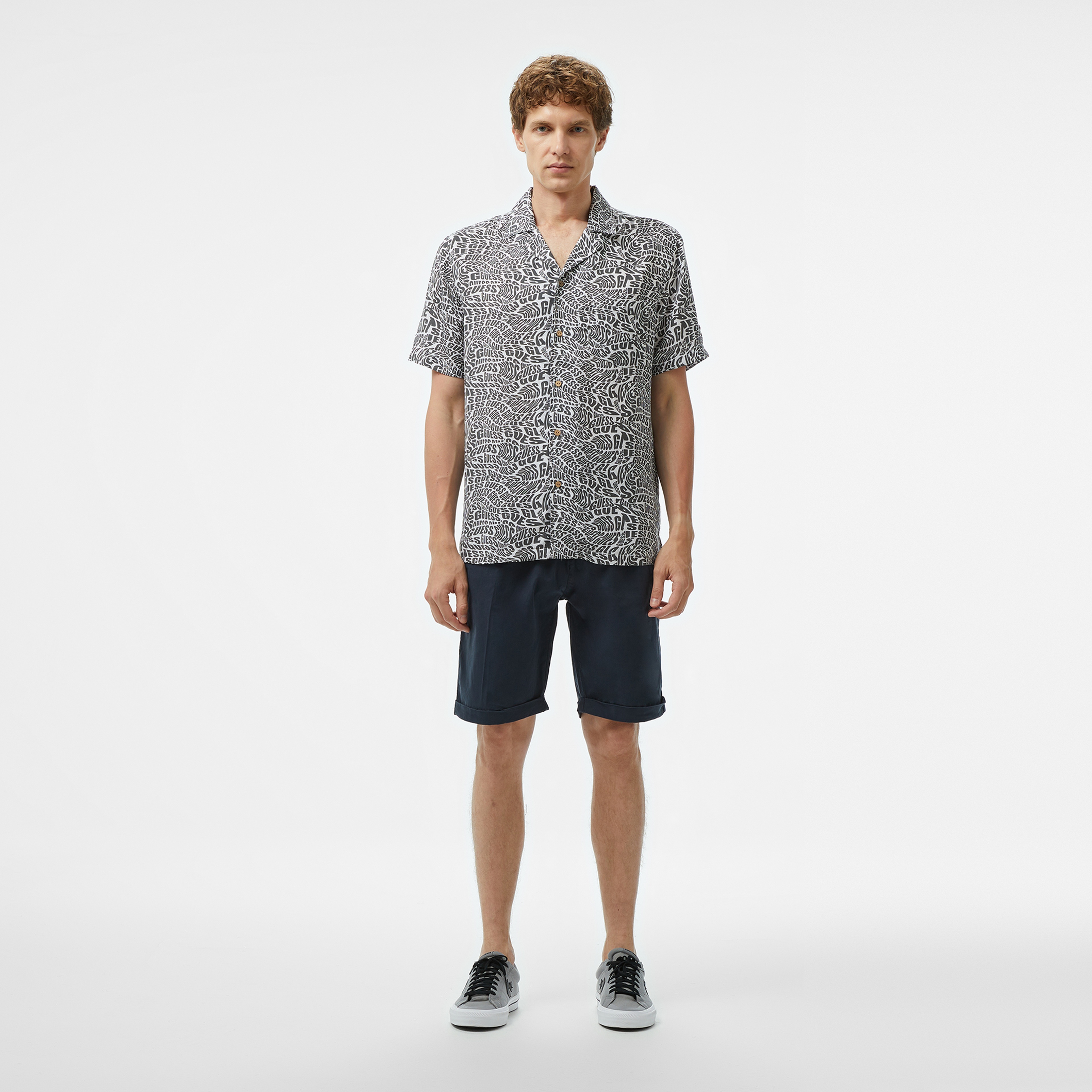 Guess Ss Bowling Aop Shirt  Erkek Siyah Gömlek