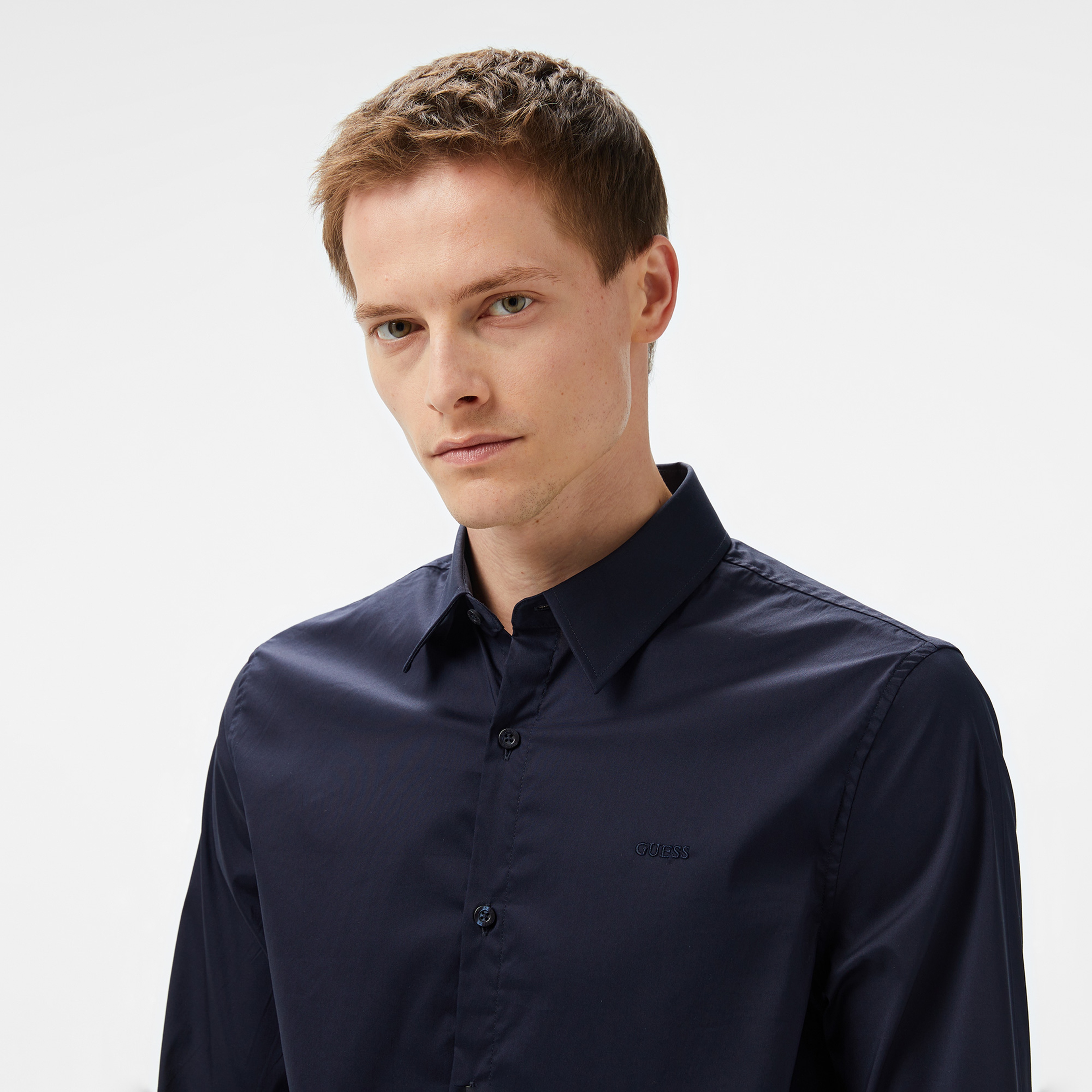 Guess Ls Sunset Org Polyetch Poplin Erkek Lacivert Gömlek