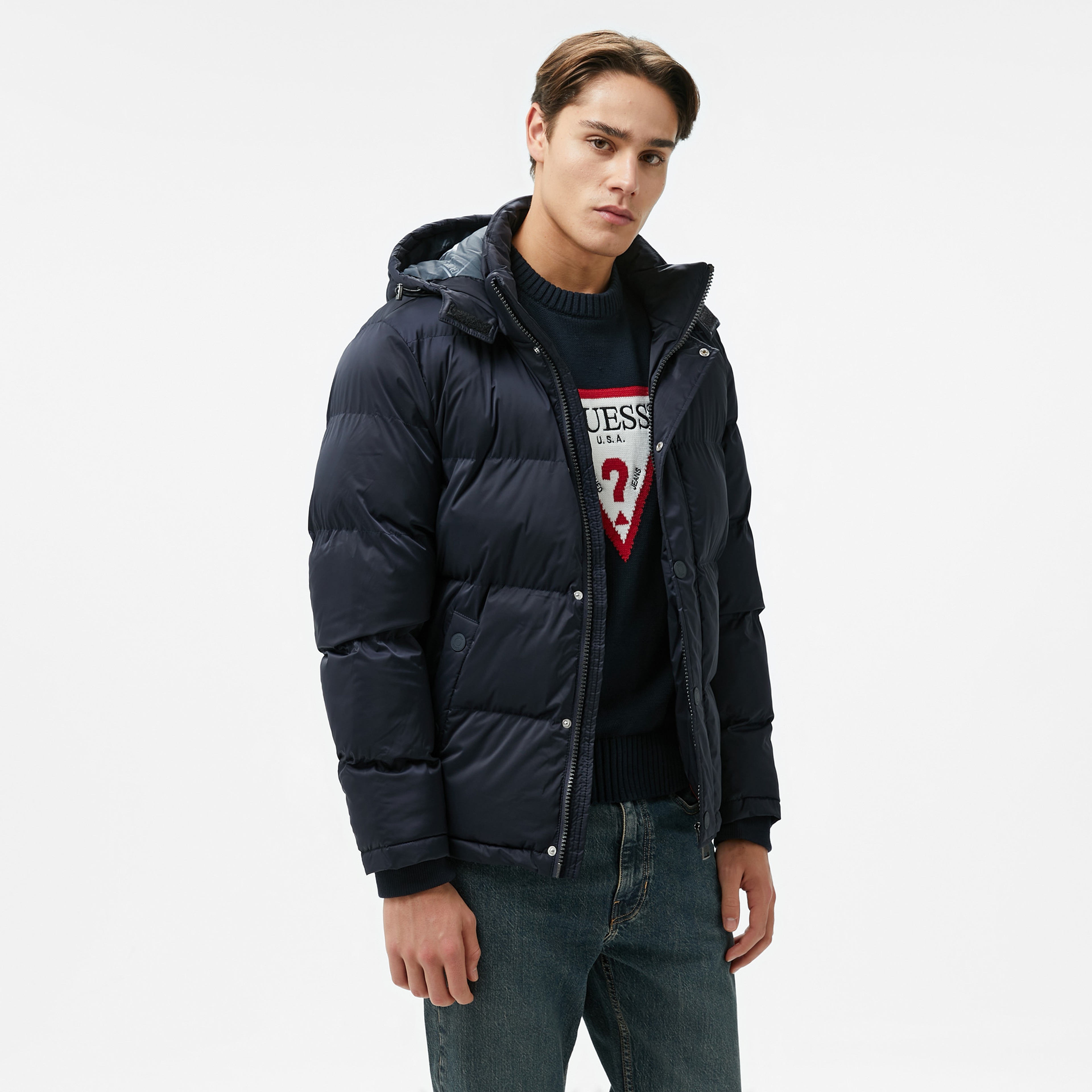 Guess Stretch Stretch Poly 90 Erkek Lacivert Mont