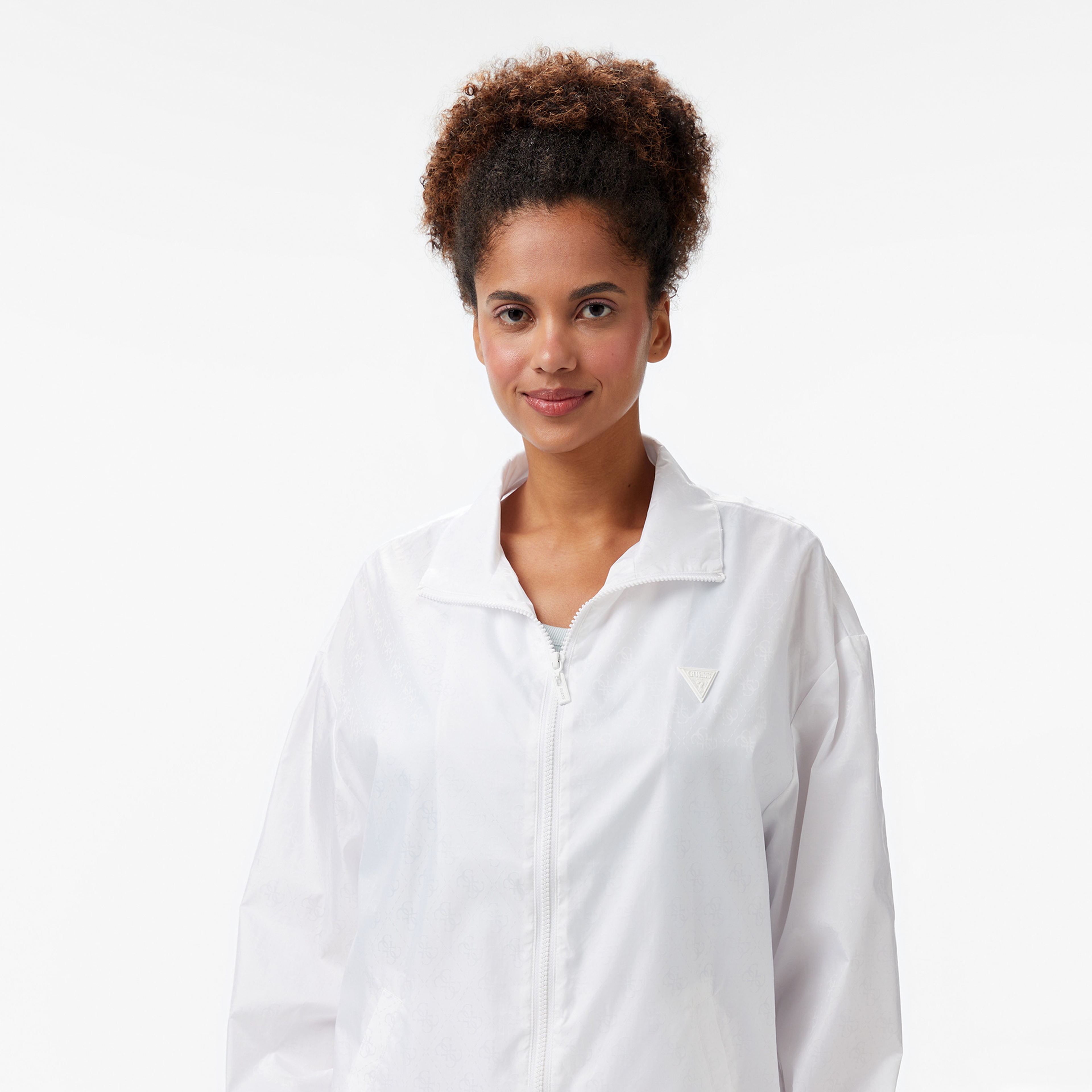 Guess 4G Logo Windbreaker  Kadın Beyaz Rüzgarlık