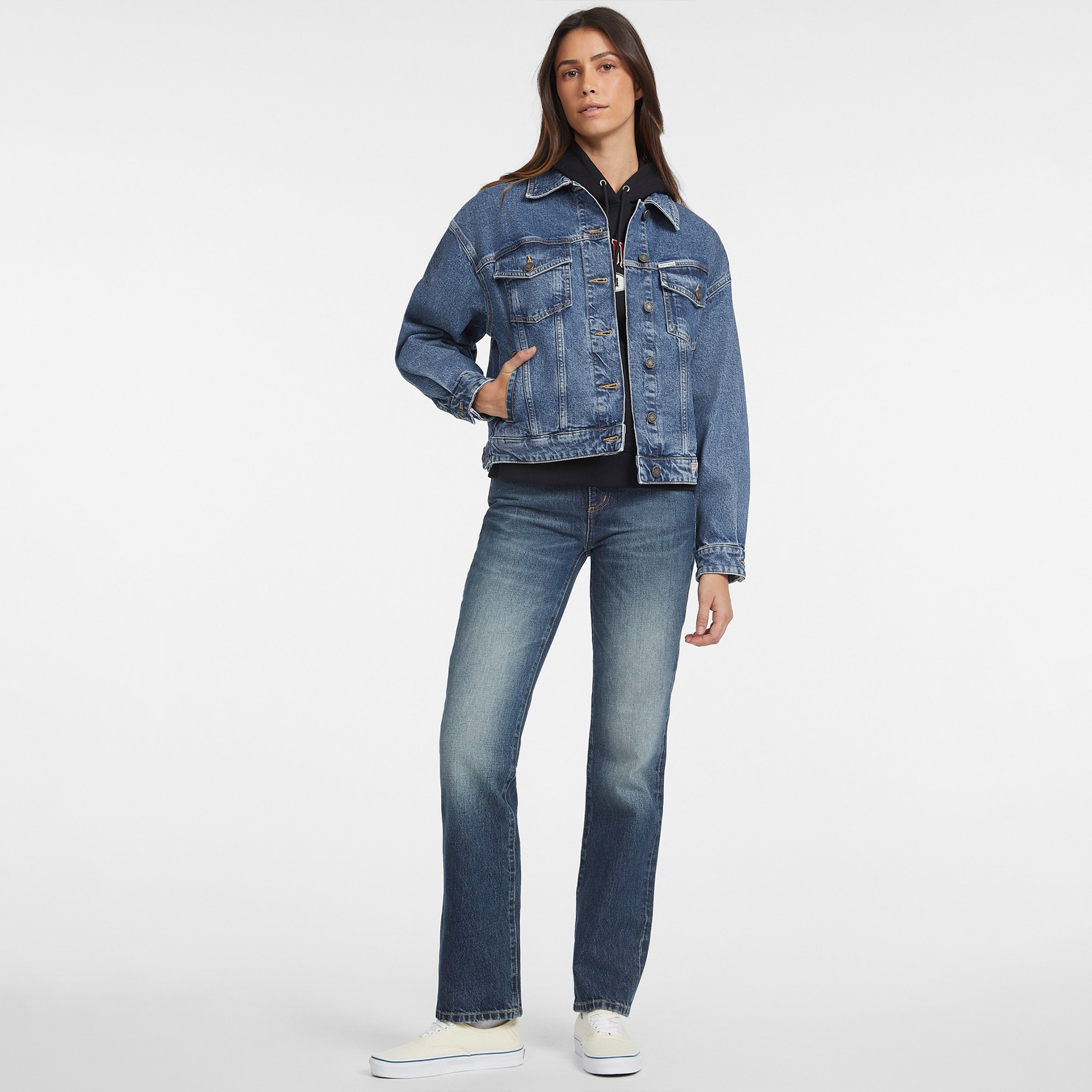 Guess Oversize Trucker Eco Recy Riverside Indi Kadın Mavi Ceket