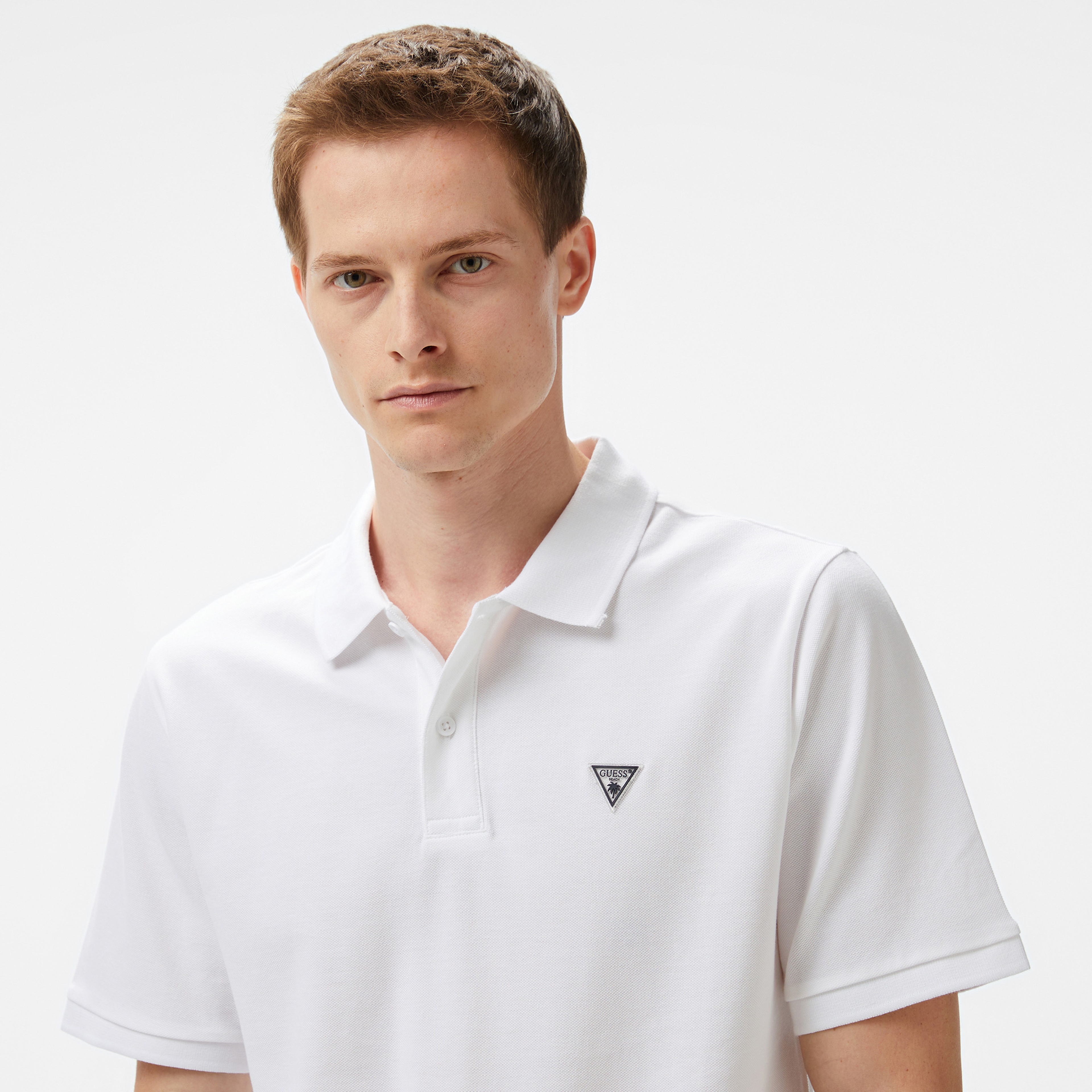 Guess Ss Basic Gd Polo Erkek Beyaz Polo T-Shirt