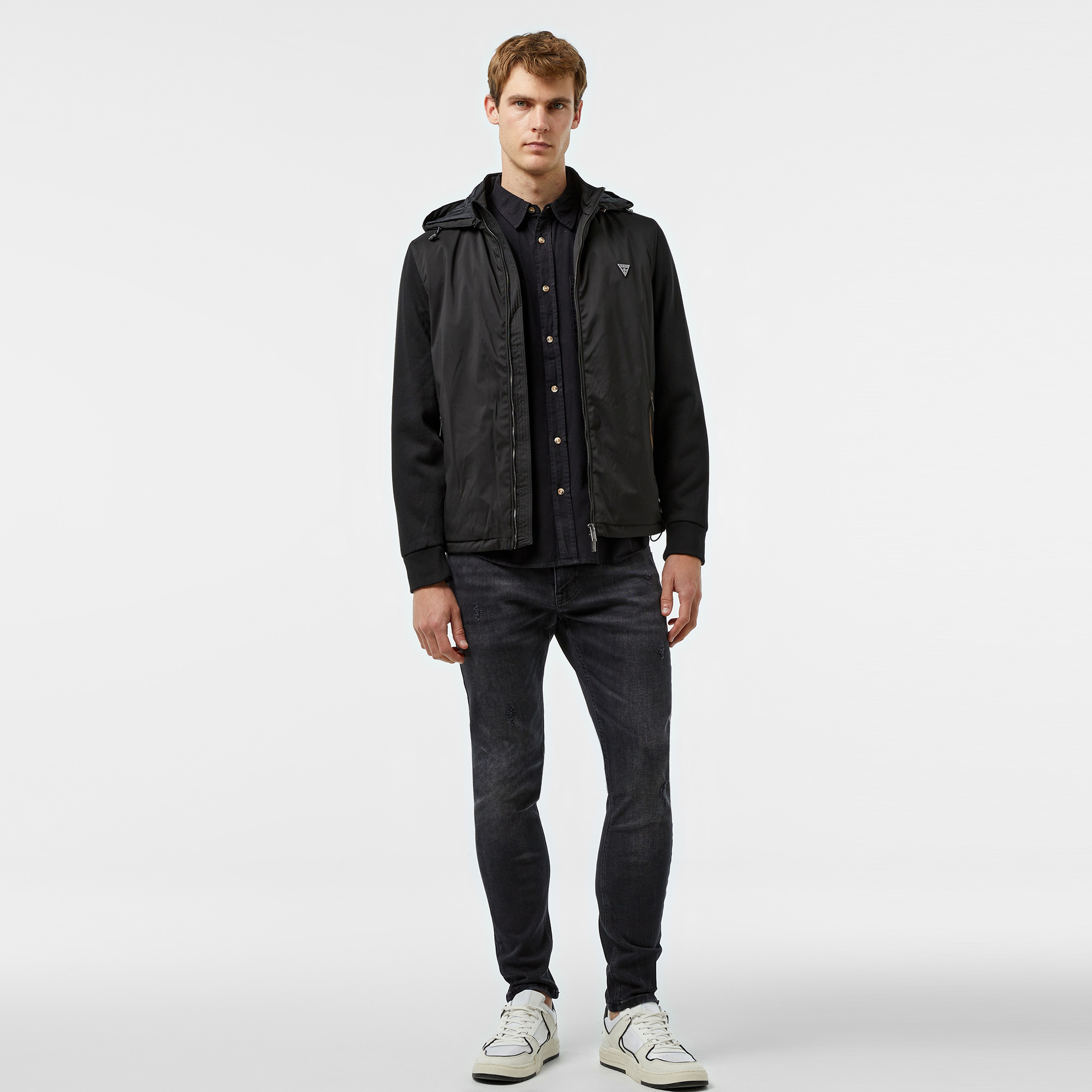 Guess Knitted Windbreaker Warm Touch 186 Erkek Siyah Rüzgarlık