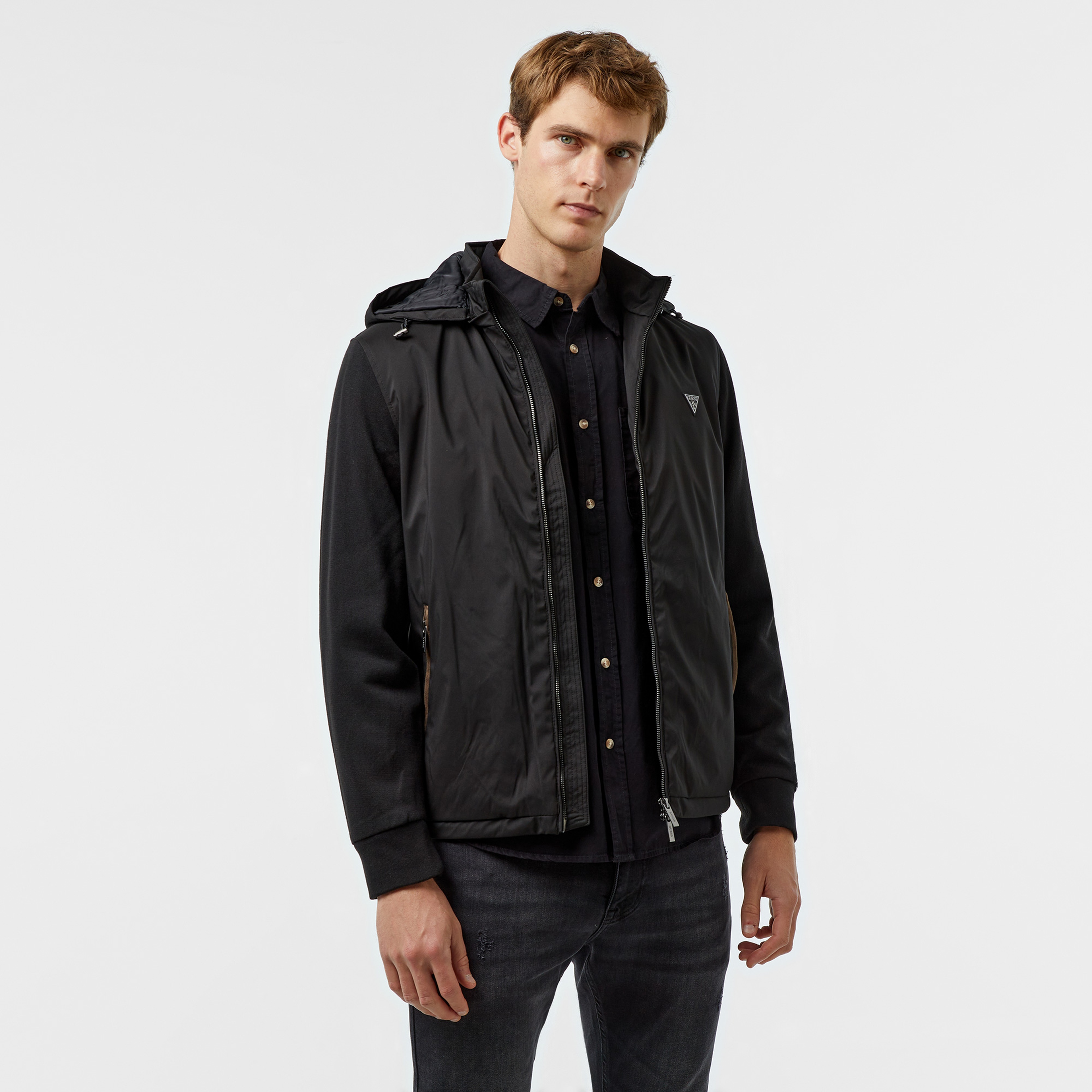 Guess Knitted Windbreaker Warm Touch 186 Erkek Siyah Rüzgarlık