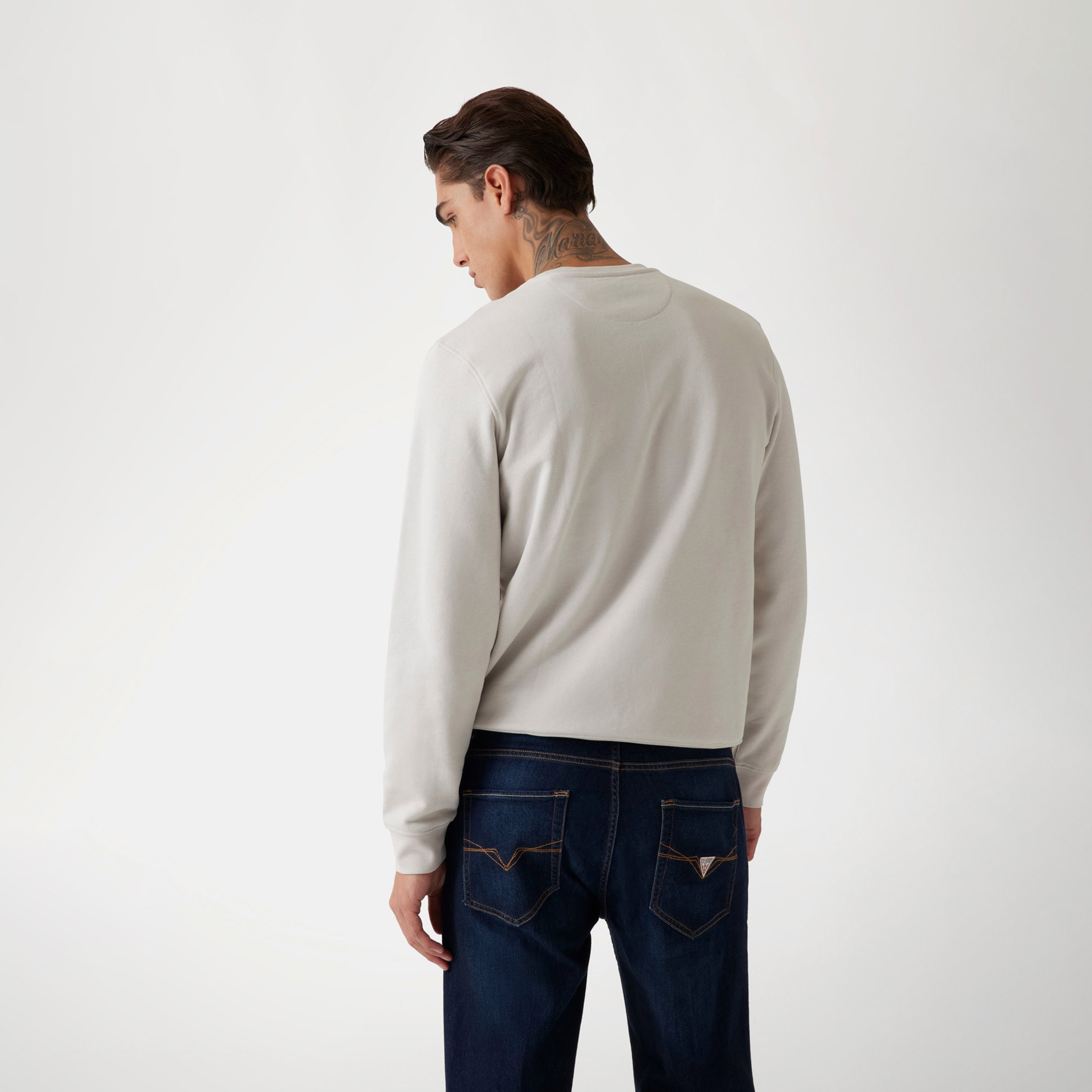 Guess Beau Cn Org Terry 395 Erkek Mavi Sweatshirt