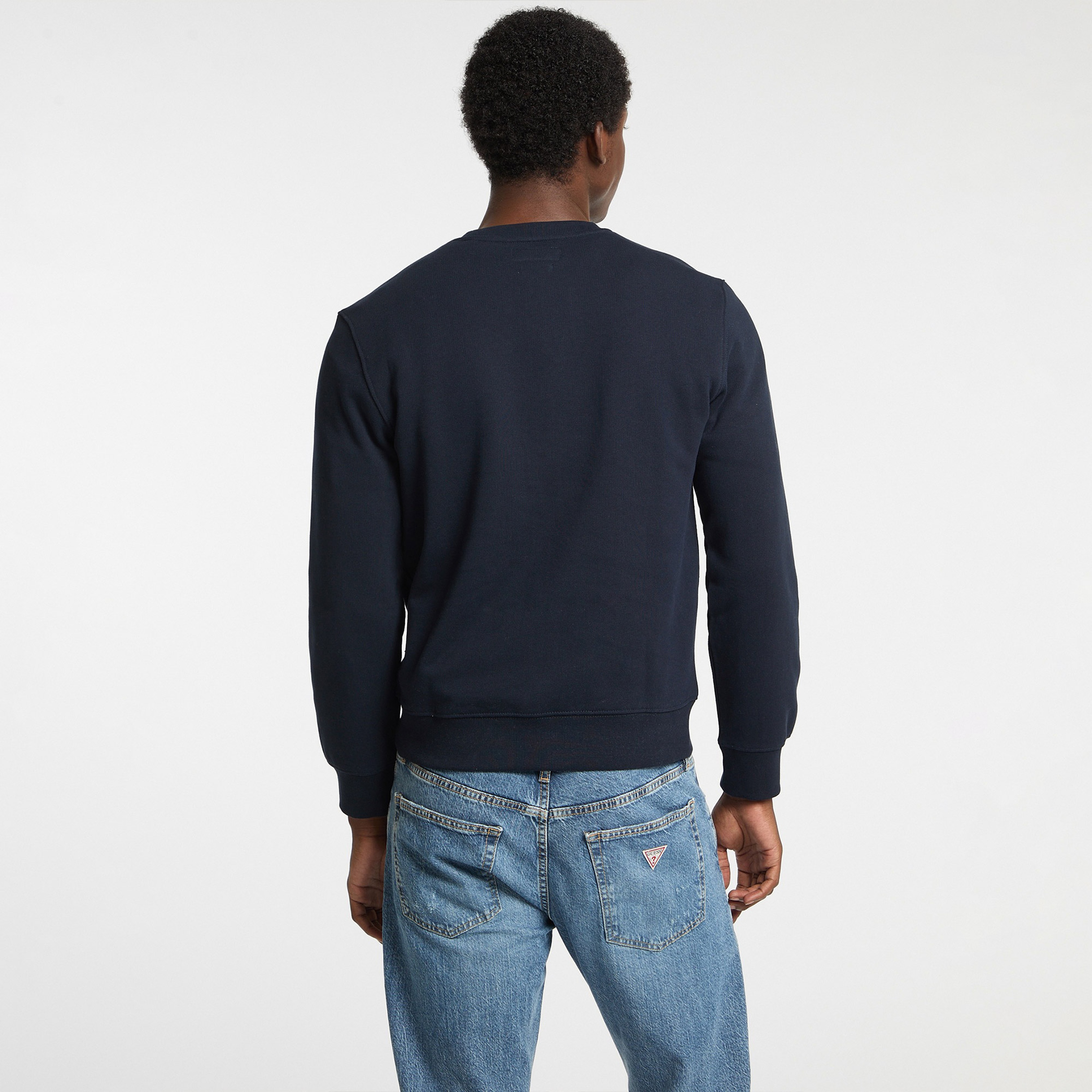 Guess Cnimllegiat Organic Iconic Terry 400 Erkek Lacivert Sweatshirt