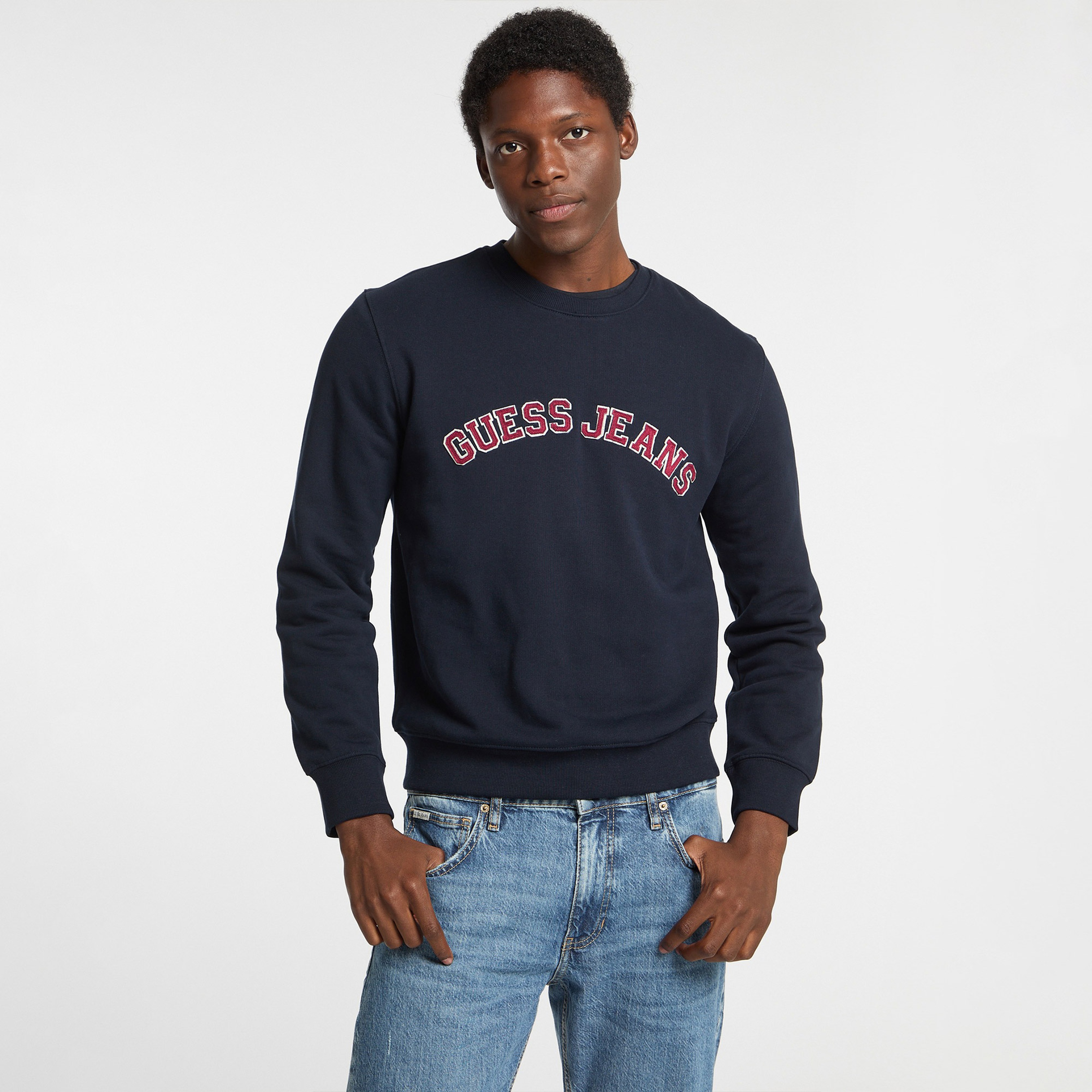 Guess Cnimllegiat Organic Iconic Terry 400 Erkek Lacivert Sweatshirt