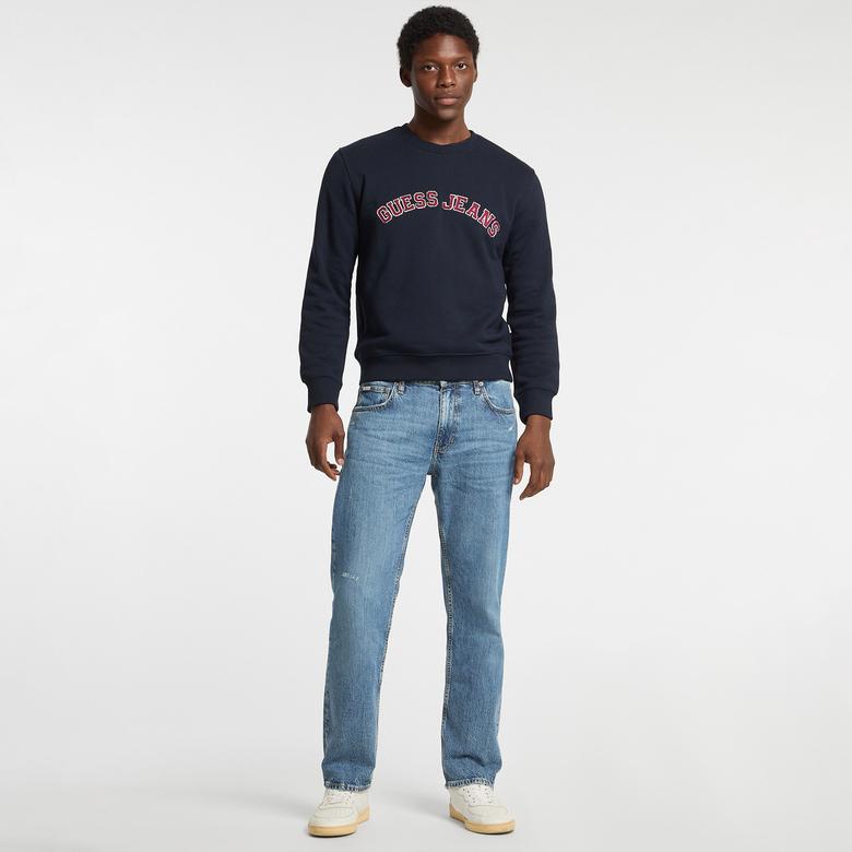 Guess Cnimllegiat Organic Iconic Terry 400 Erkek Lacivert Sweatshirt