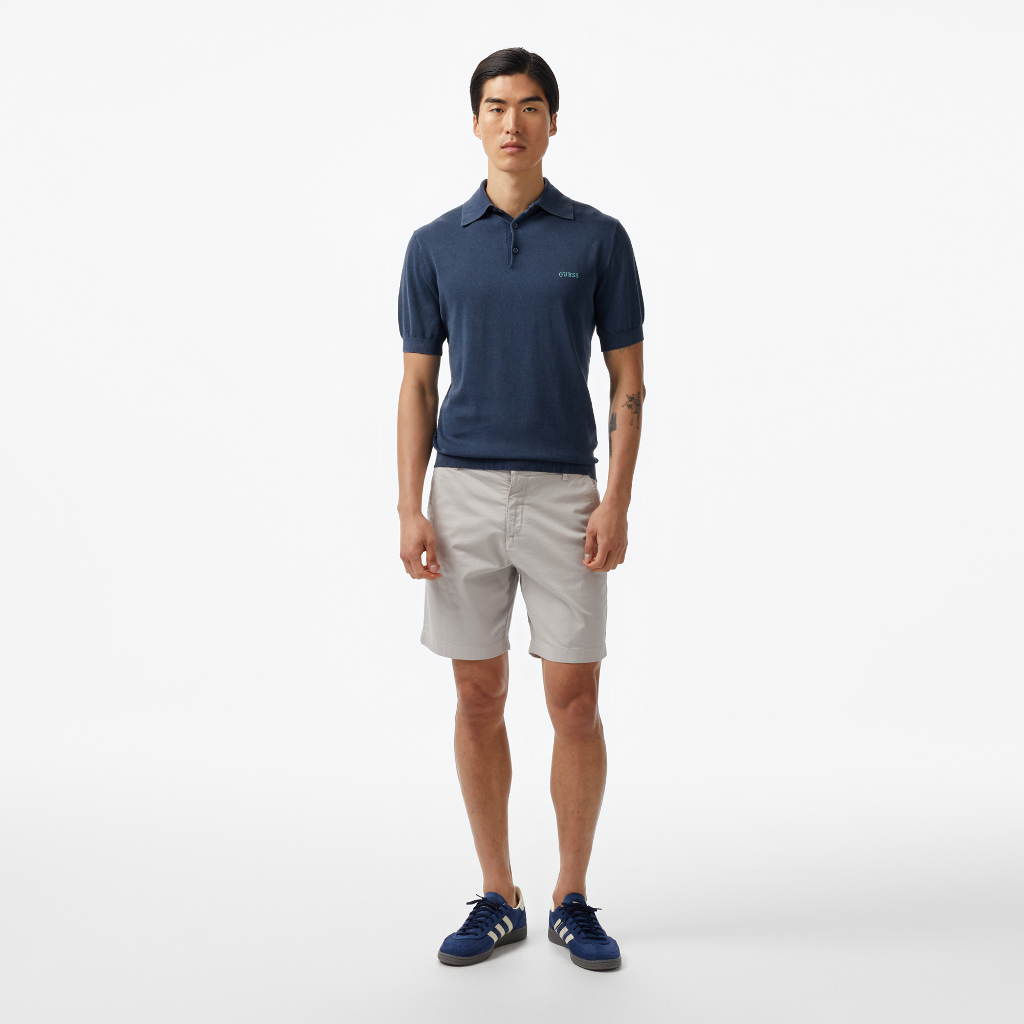 Guess Cree Washed Organic Silk Yarn Erkek Lacivert Triko