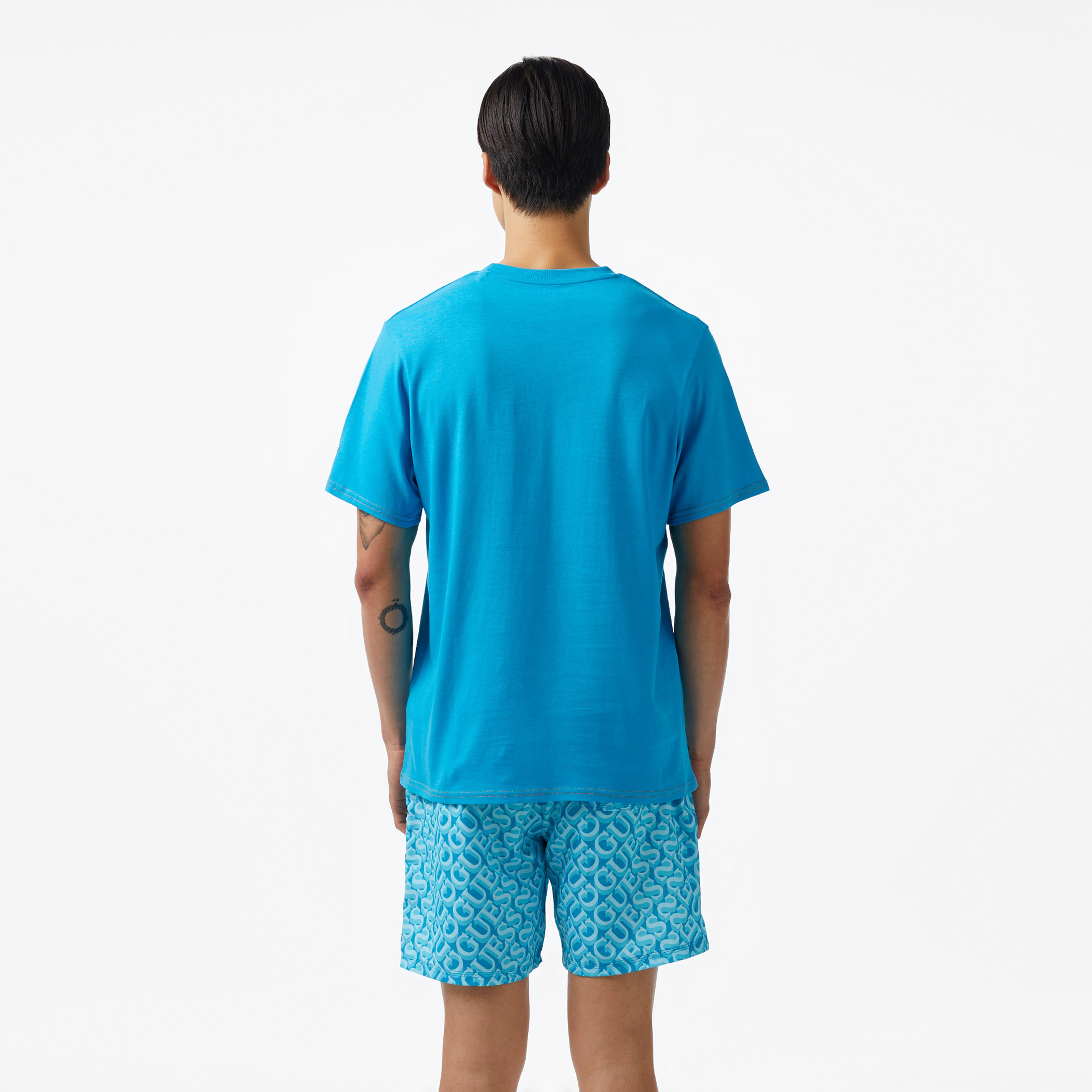 Guess Cn Palm Logo Mid Organiceam 180 Erkek Mavi T-Shirt