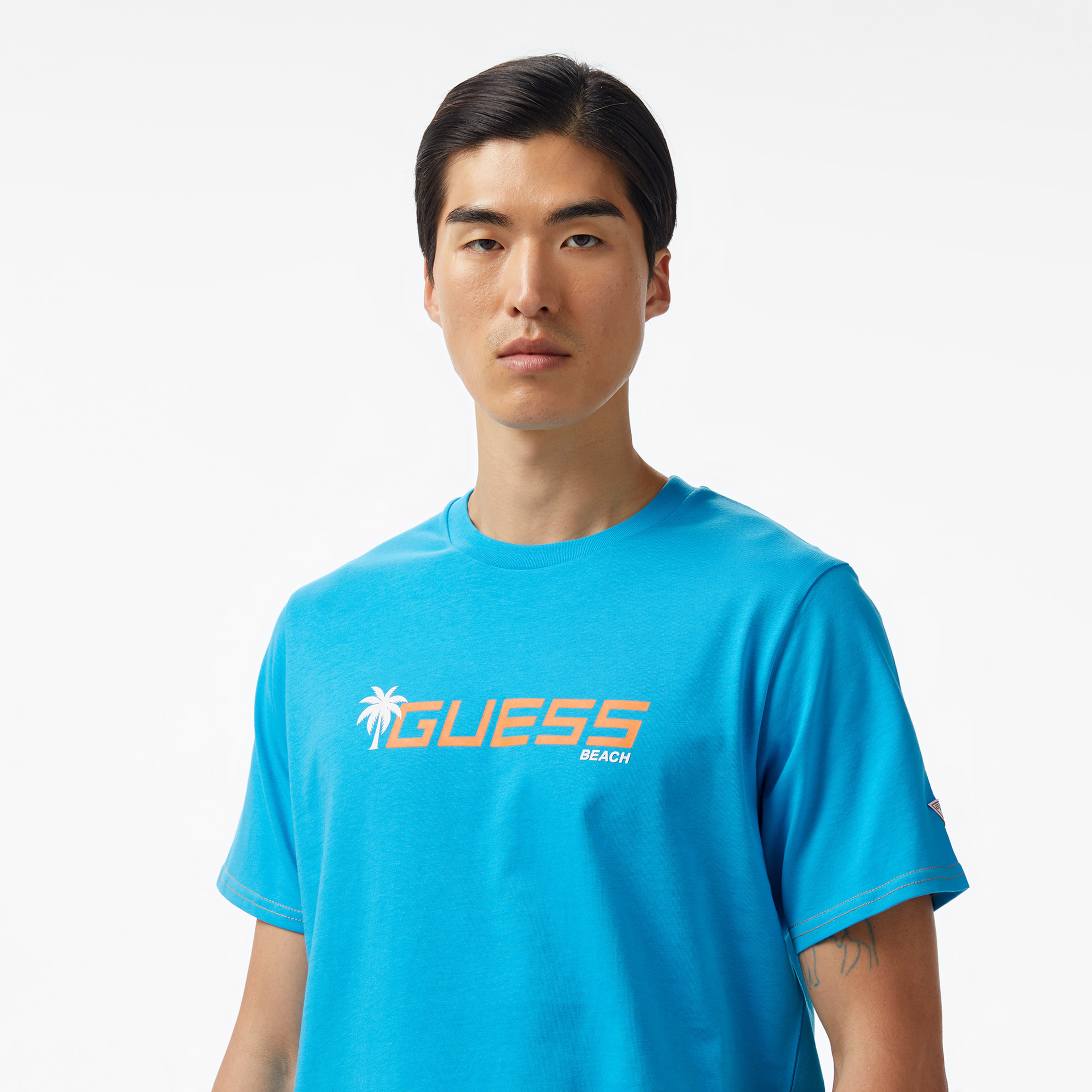 Guess Cn Palm Logo Mid Organiceam 180 Erkek Mavi T-Shirt