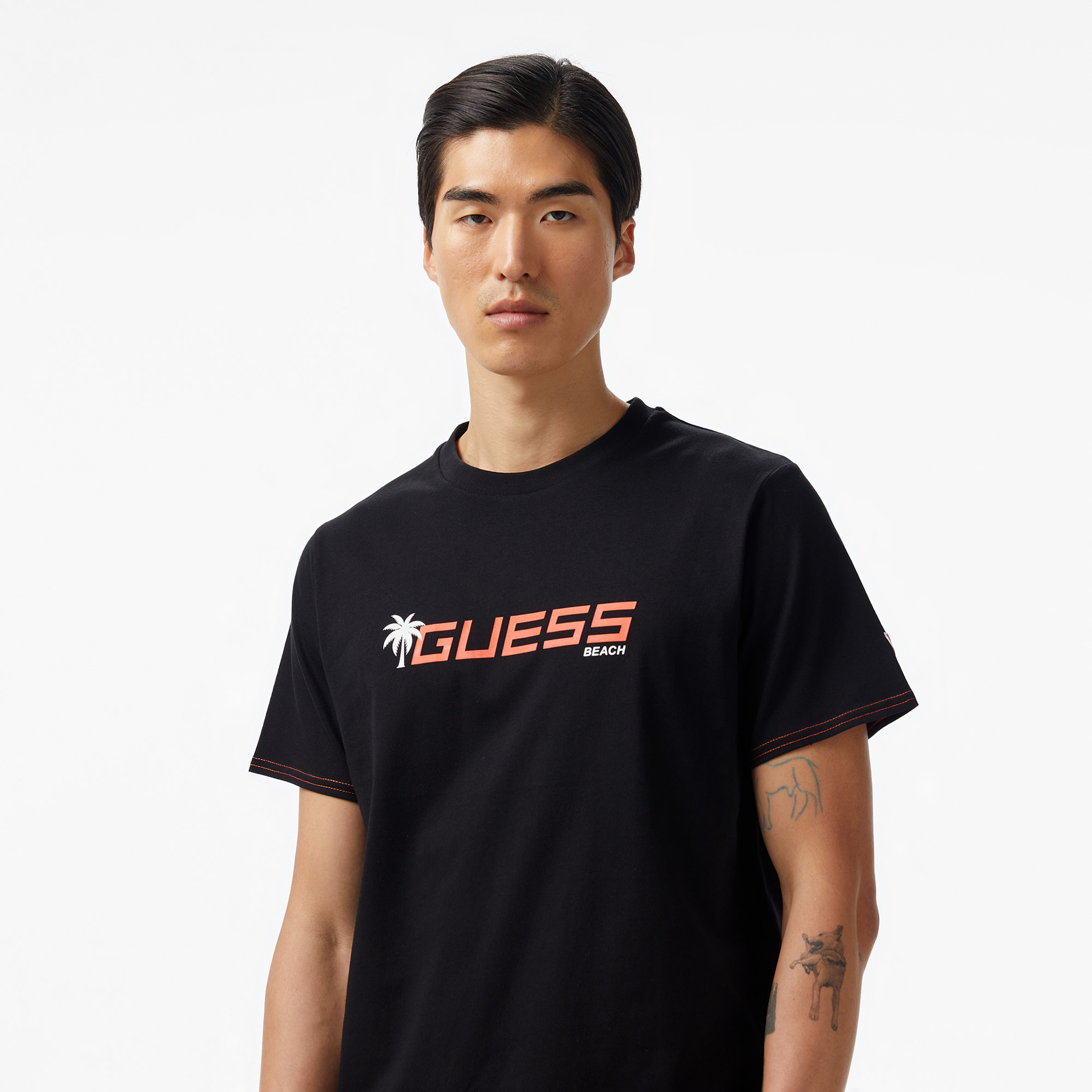 Guess Palm Logo Mid Organic Stream 180 Erkek Siyah T-Shirt
