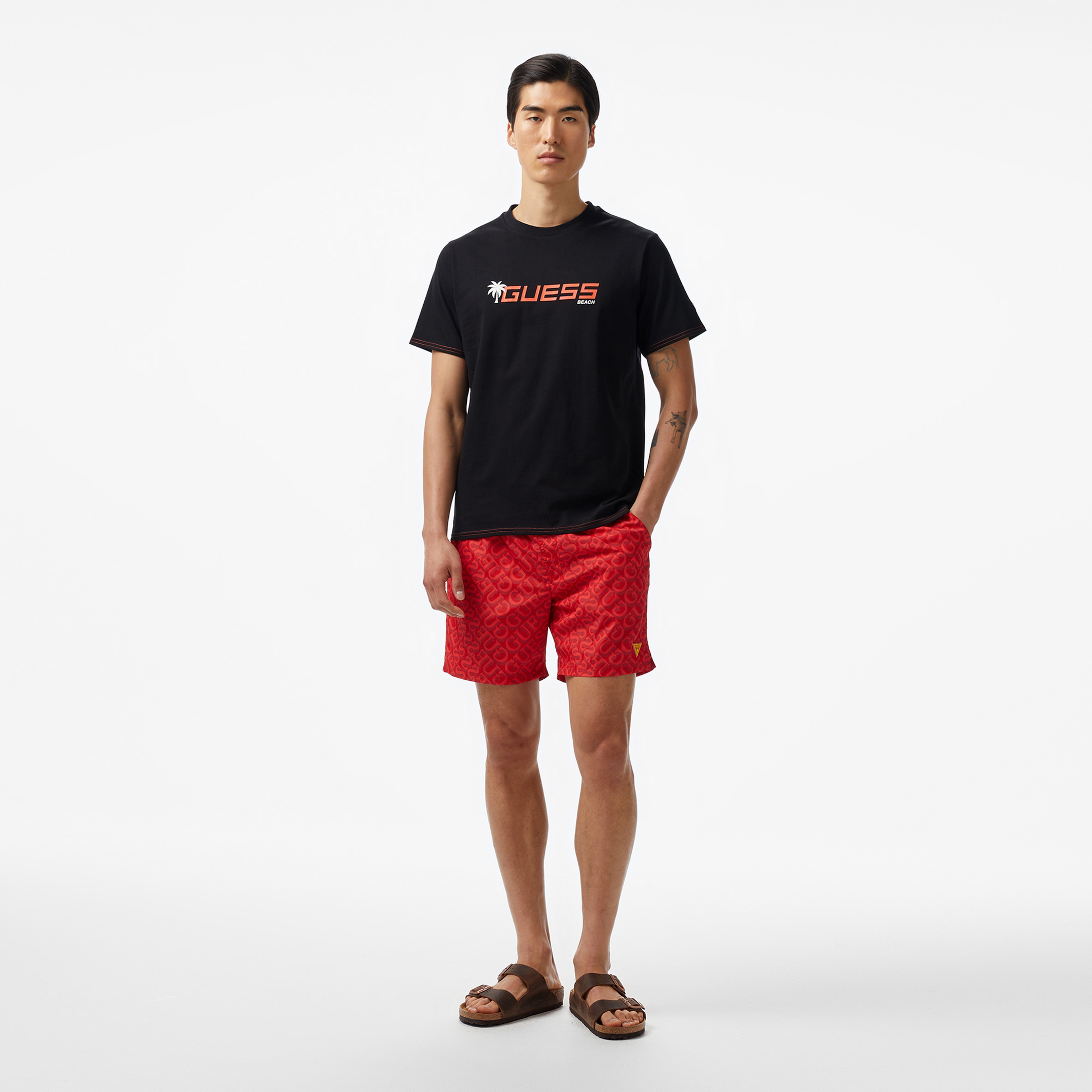Guess Palm Logo Mid Organic Stream 180 Erkek Siyah T-Shirt