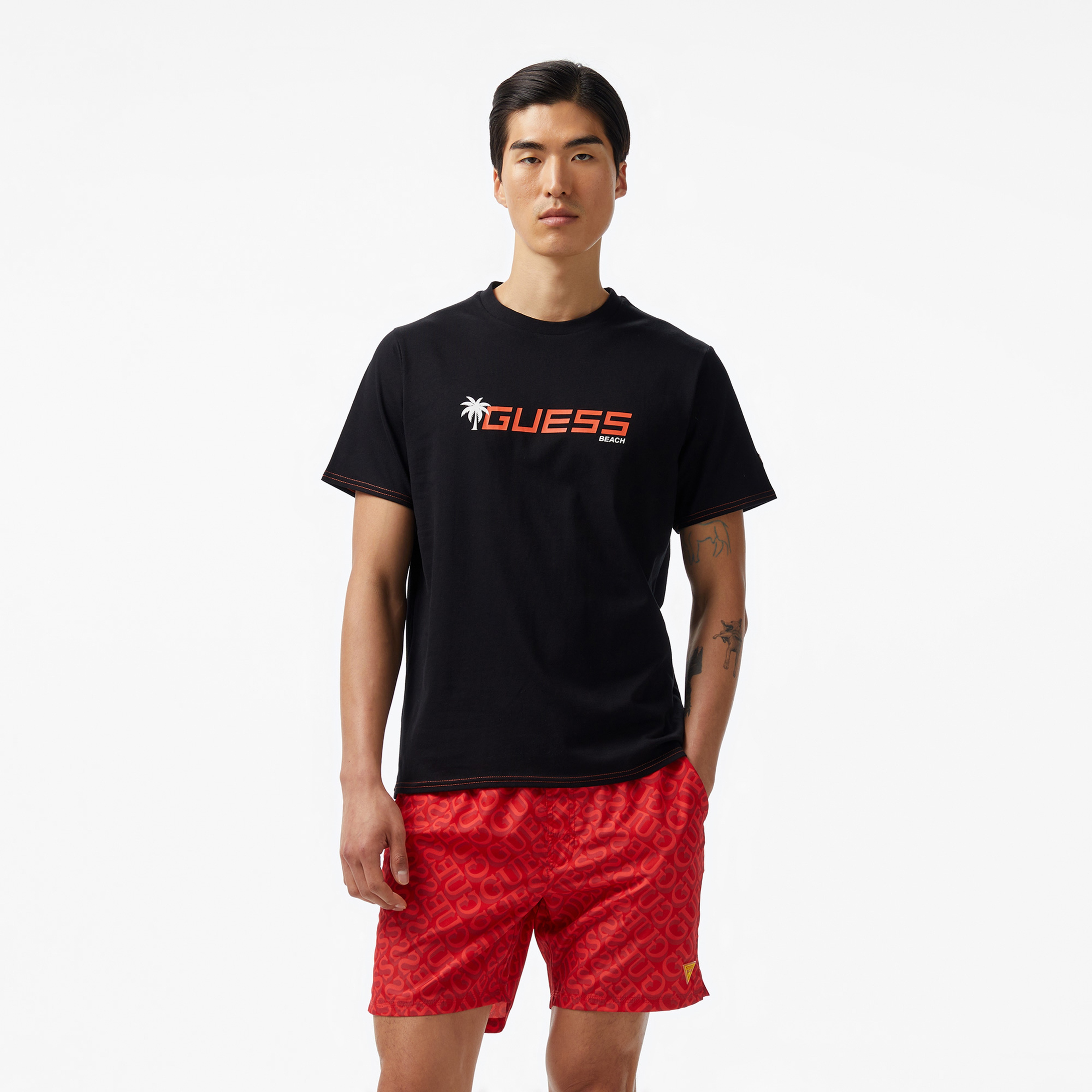 Guess Palm Logo Mid Organic Stream 180 Erkek Siyah T-Shirt