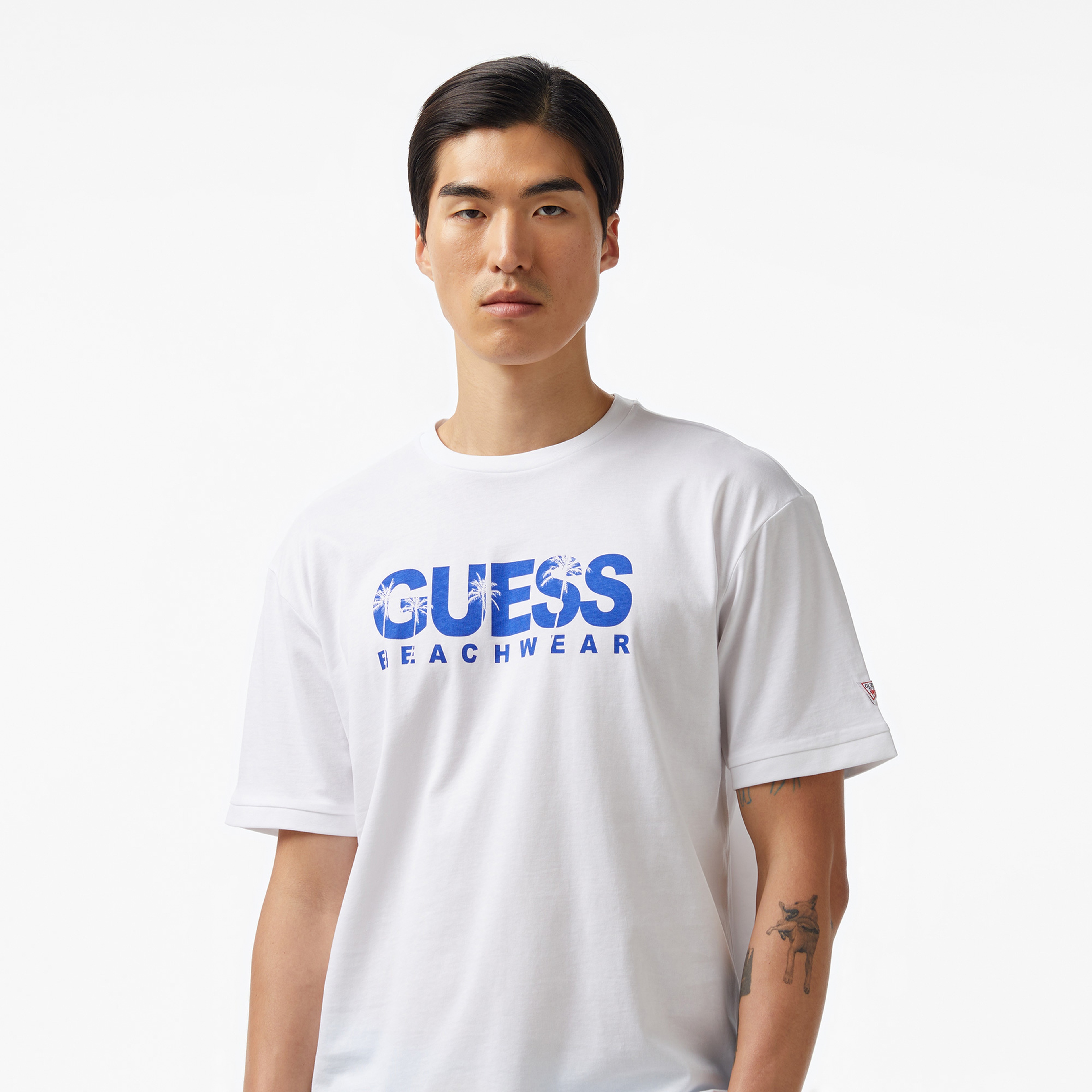 Guess Logo Mid Organic Stream 180 Erkek Beyaz T-Shirt