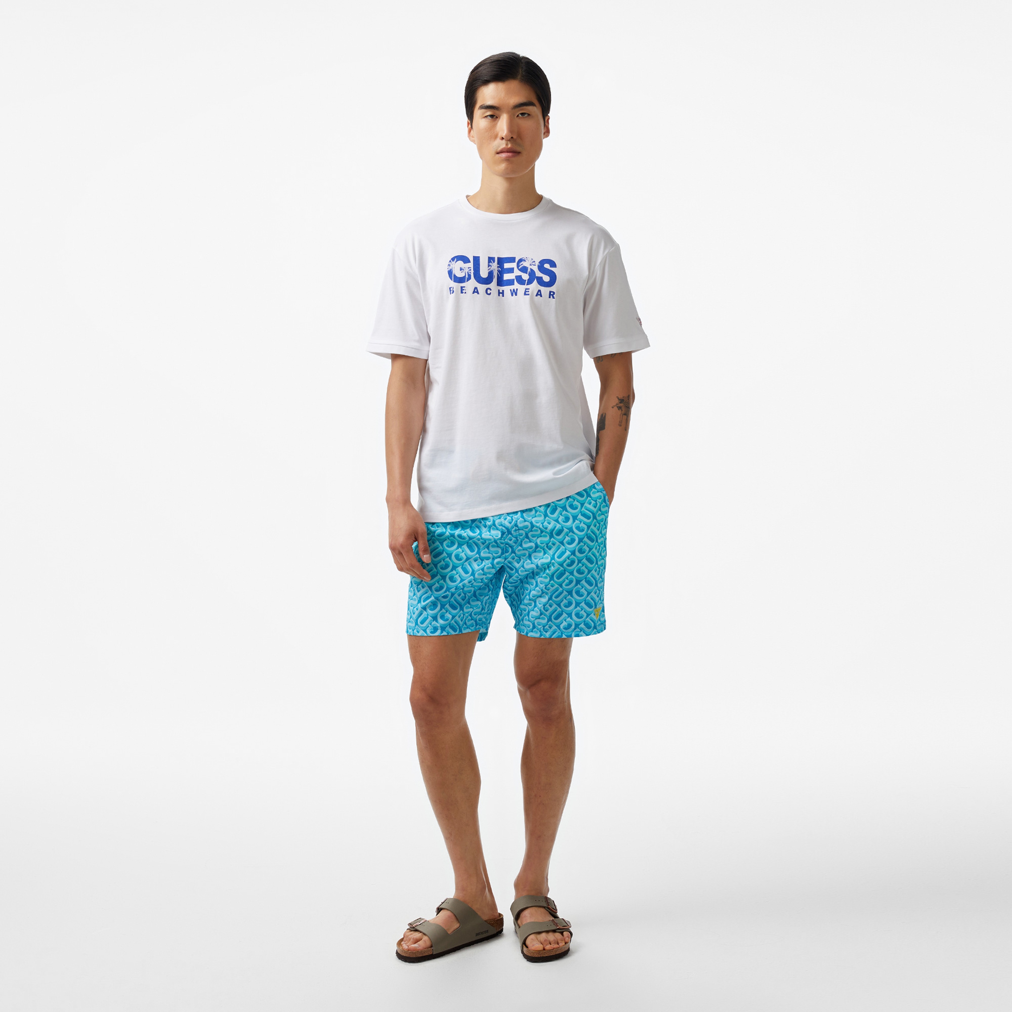 Guess Logo Mid Organic Stream 180 Erkek Beyaz T-Shirt
