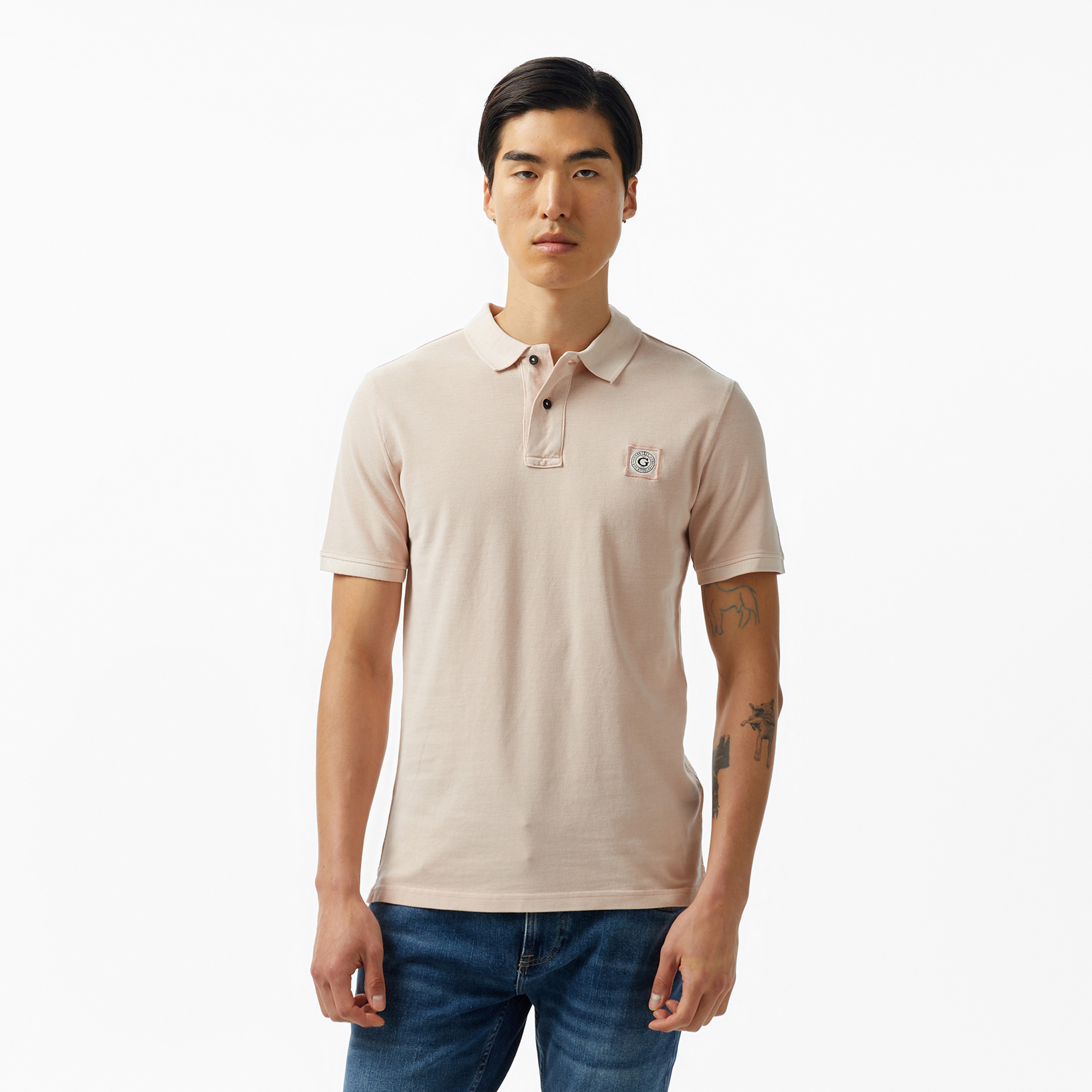 Guess Washed Orgmpact Pique 240 Erkek Pembe Polo