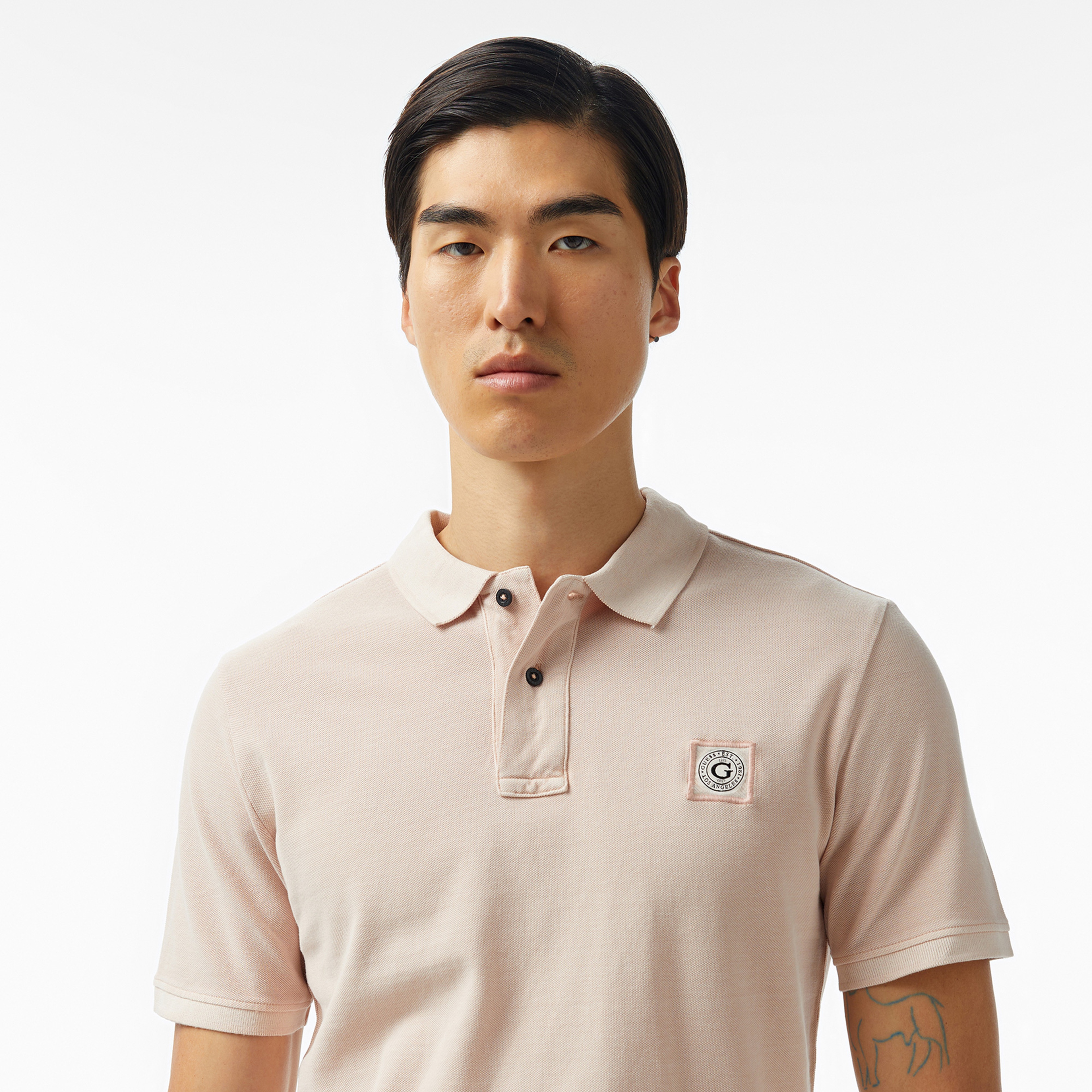 Guess Washed Orgmpact Pique 240 Erkek Pembe Polo