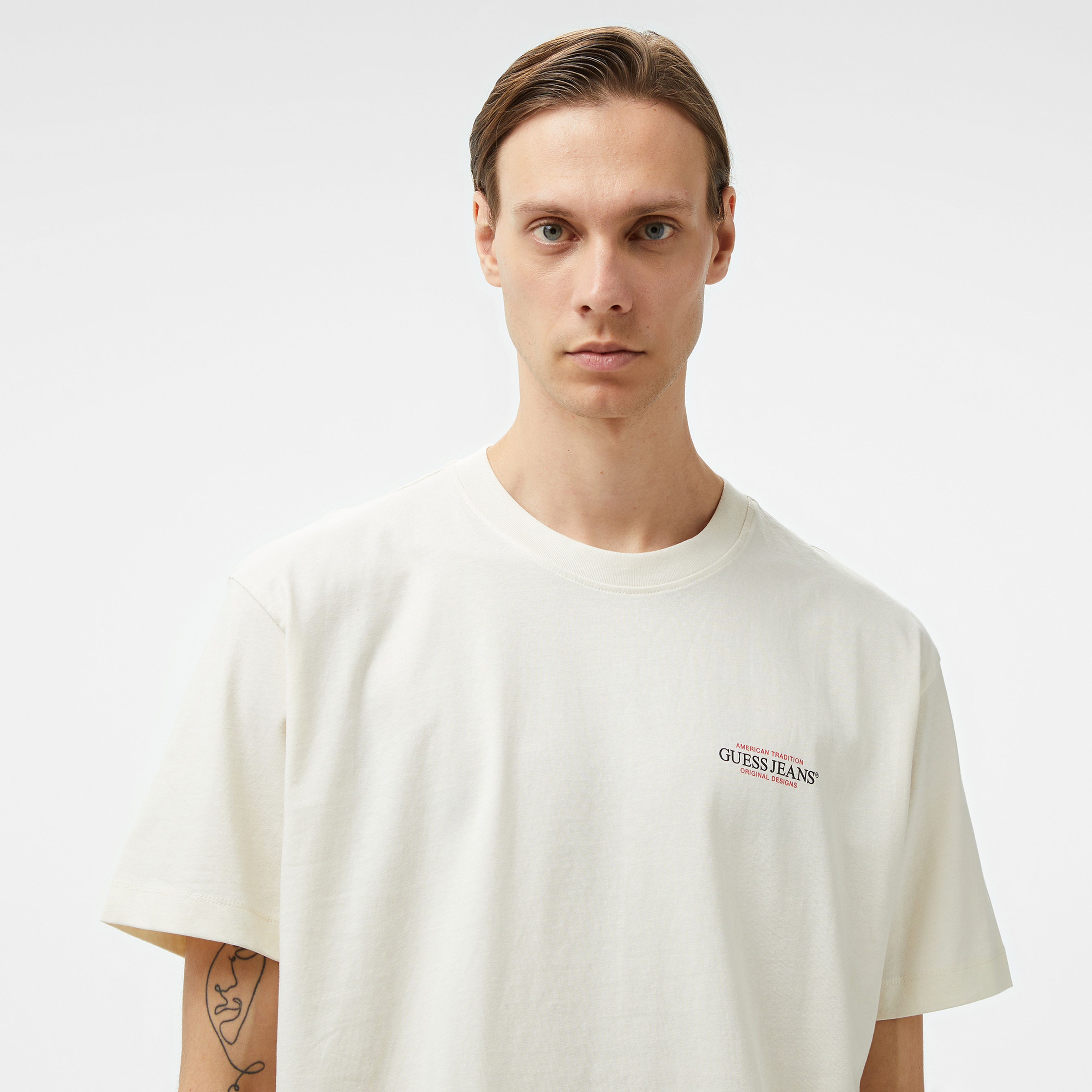 Guess American Mid Organic Heavy Jersey 205 Erkek Krem Rengi T-Shirt
