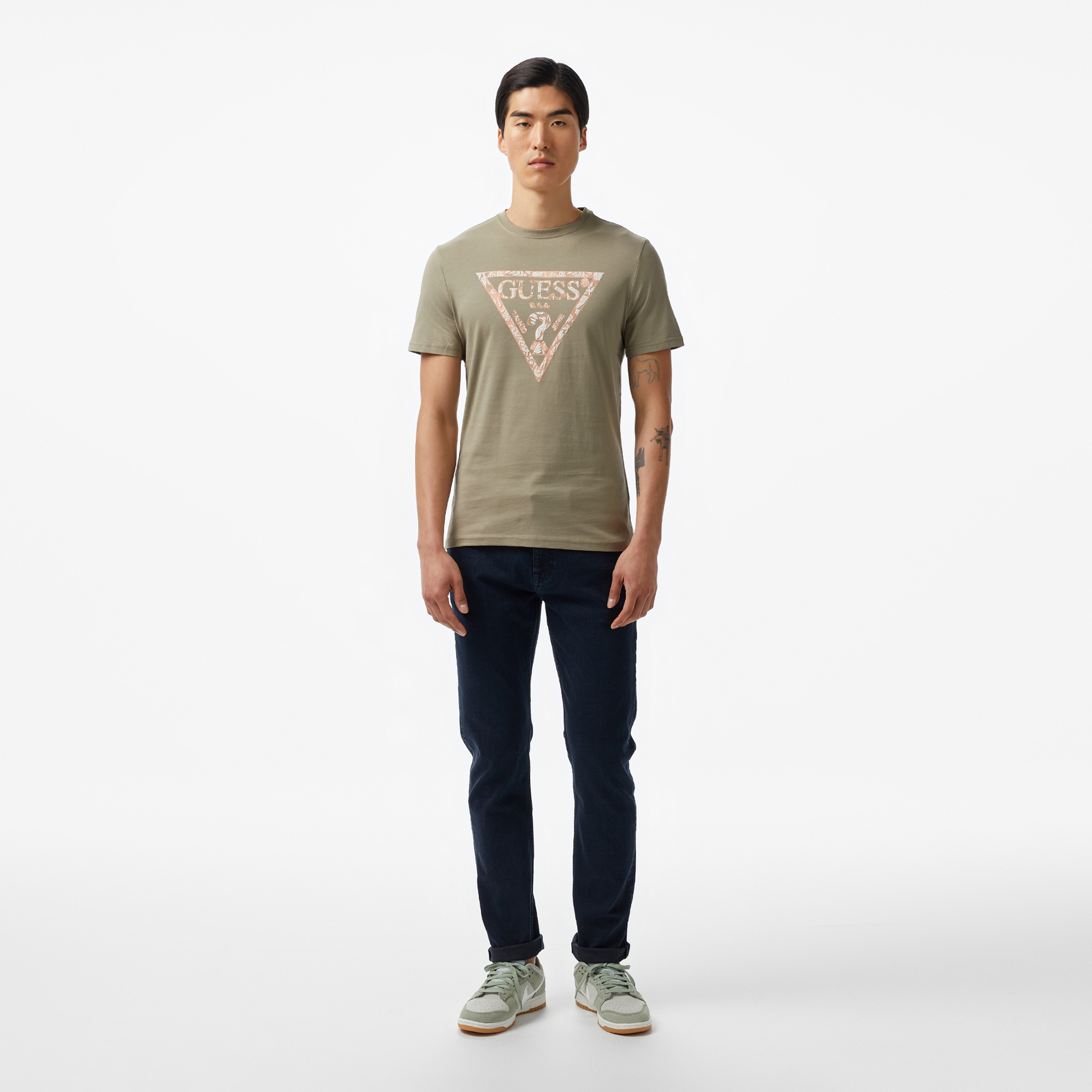 Guess Cn Triangle Mid Organiceam 180 Erkek Yeşil T-Shirt